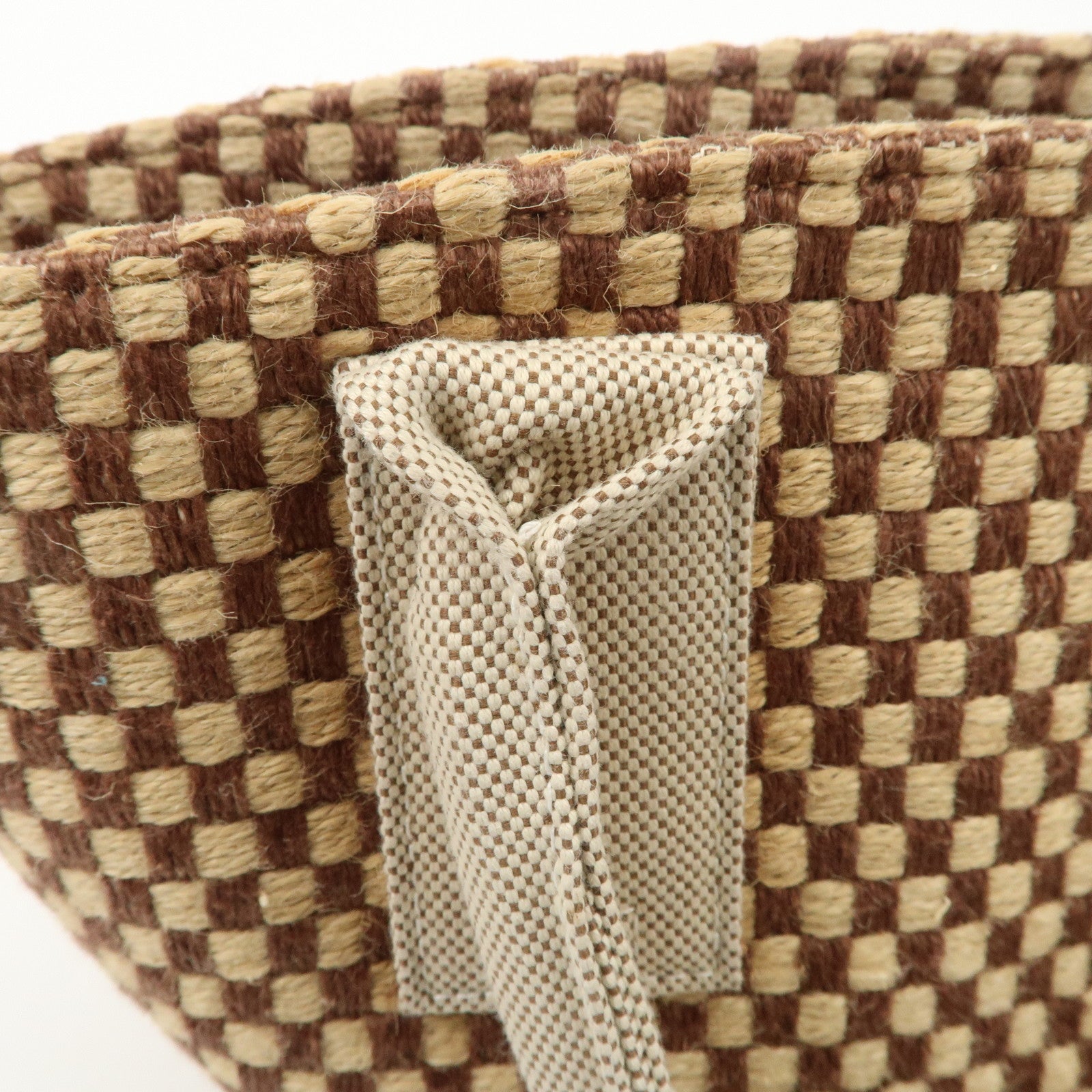 HERMES Linen Canvas Panier Bus PM Hand Bag Beige Brown Used