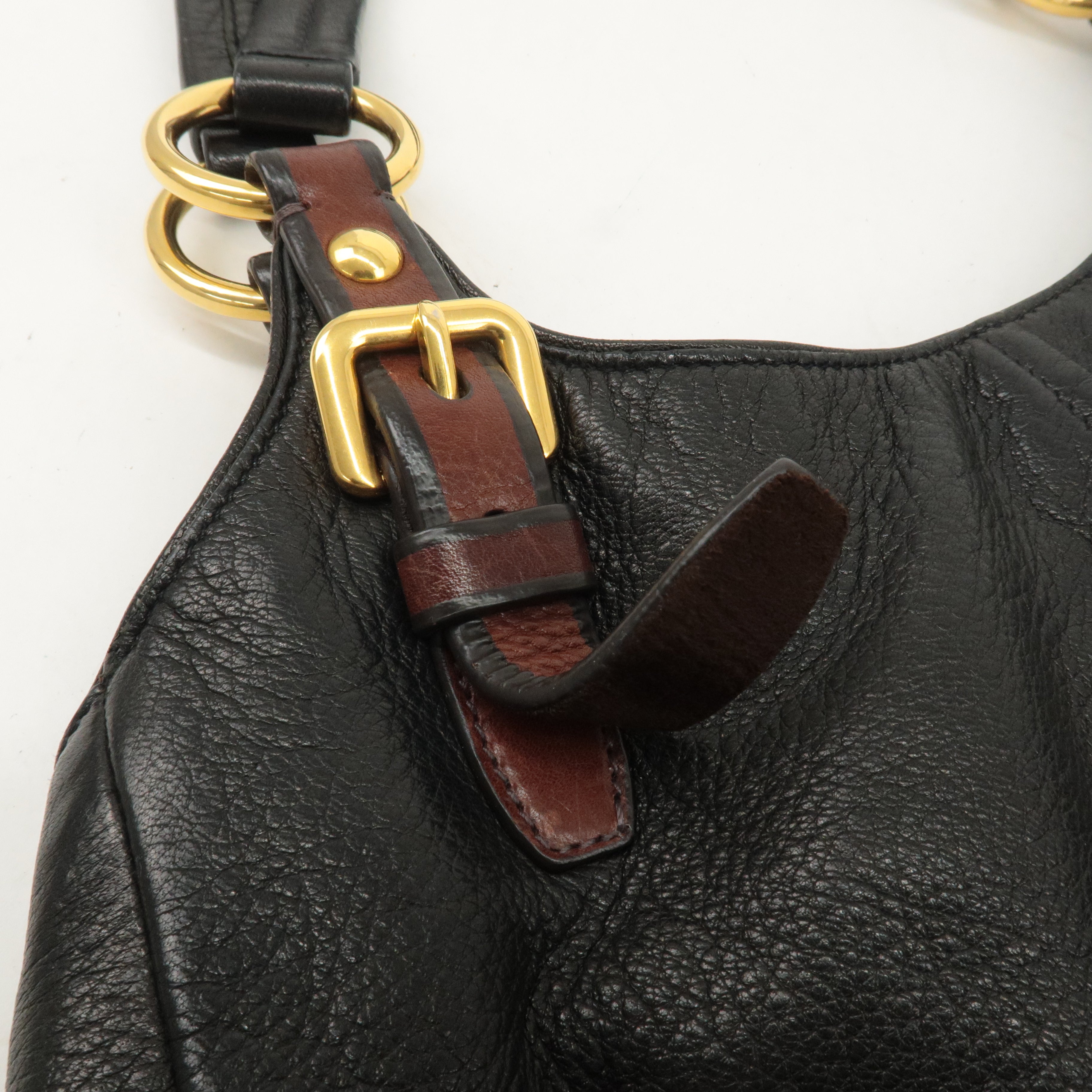 PRADA Leather Tote Bag Shoulder Bag Black Brown