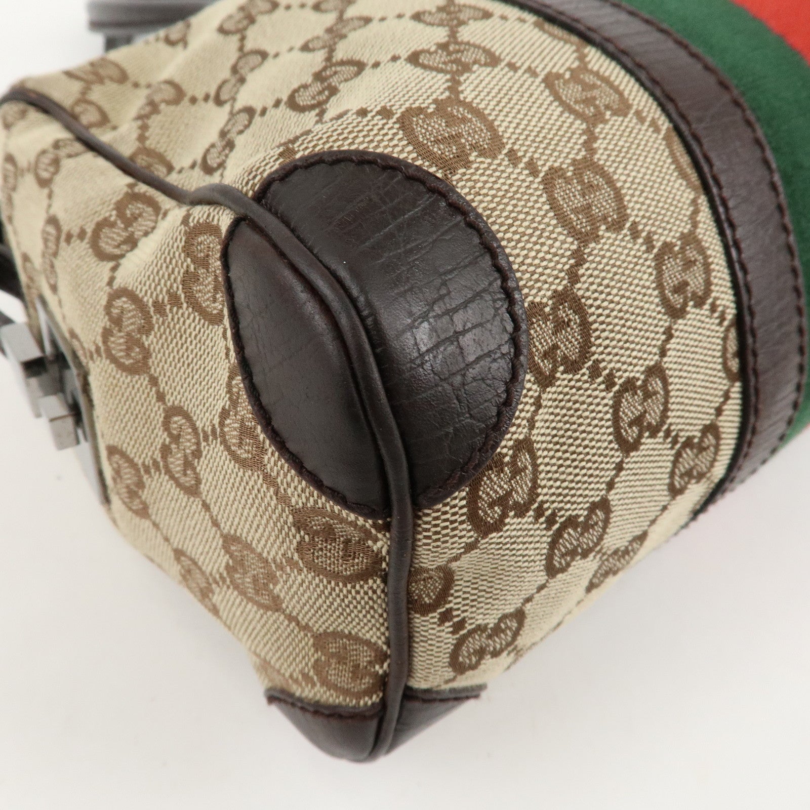 GUCCI GG Canvas Leather Mini Boston Bag Beige Brown 30458 Used