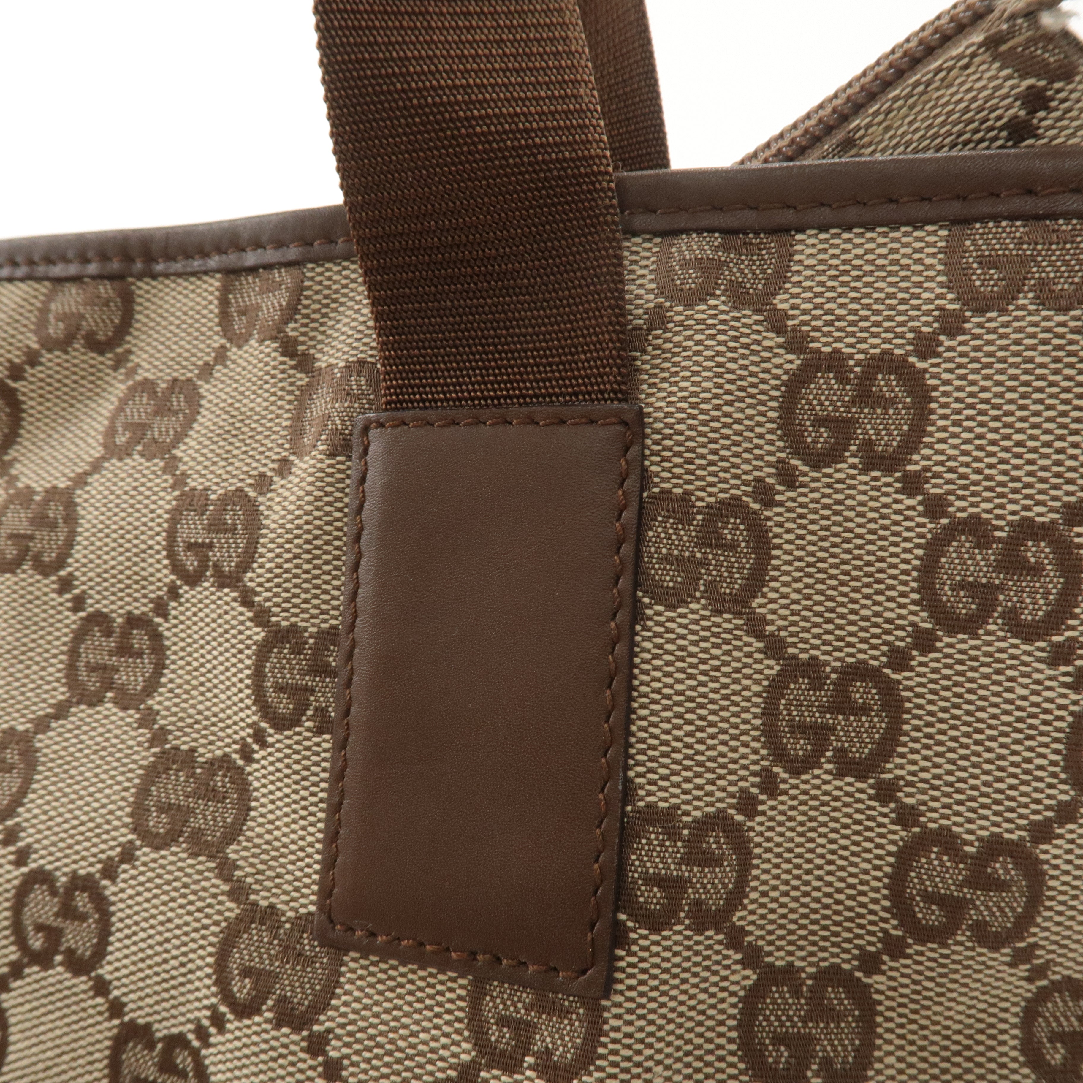 GUCCI GG Canvas Leather Tote Bag Hand Bag Beige Brown 28892