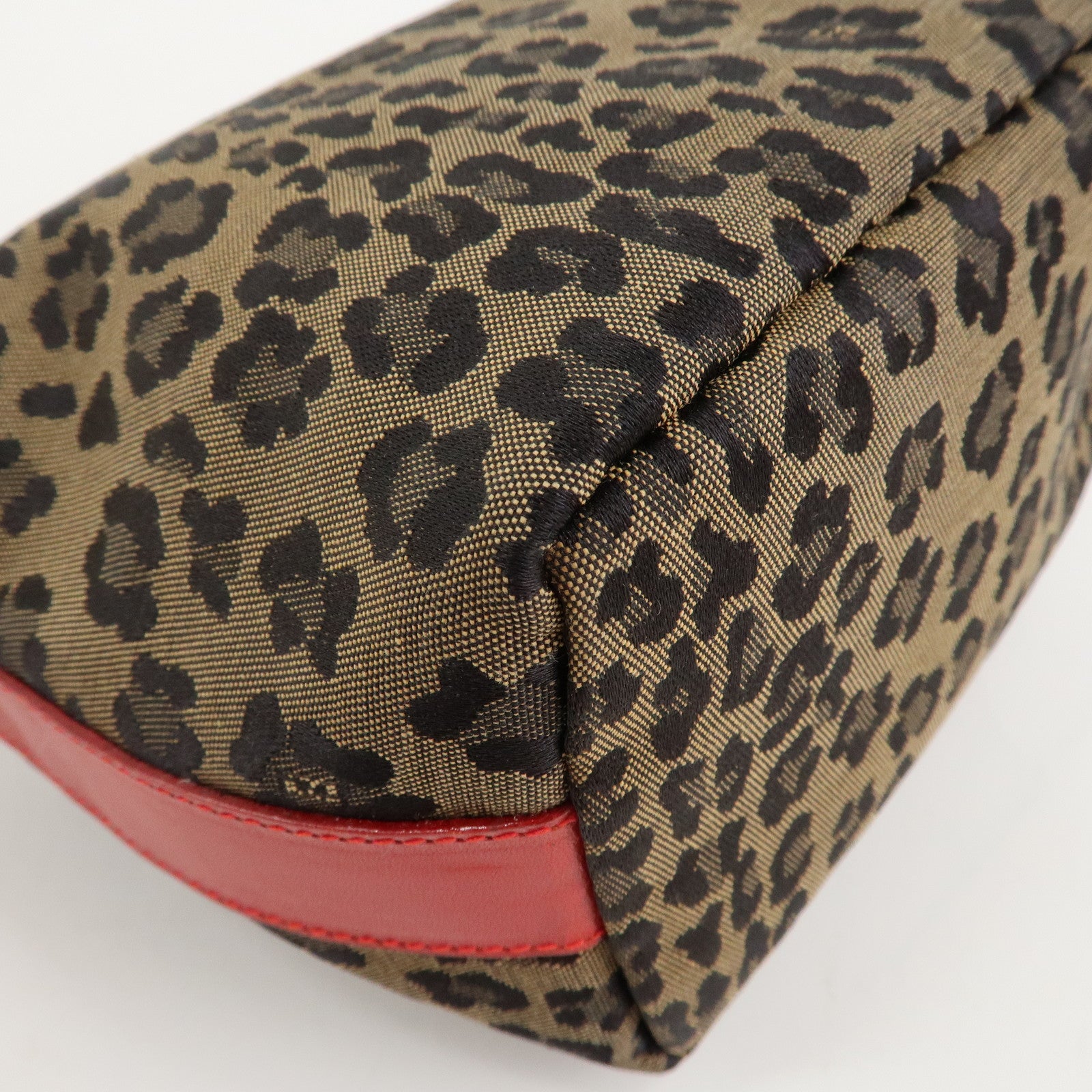 FENDI Canvas Leather Leopard Vanity Bag Pouch Brown Red 26360 Used