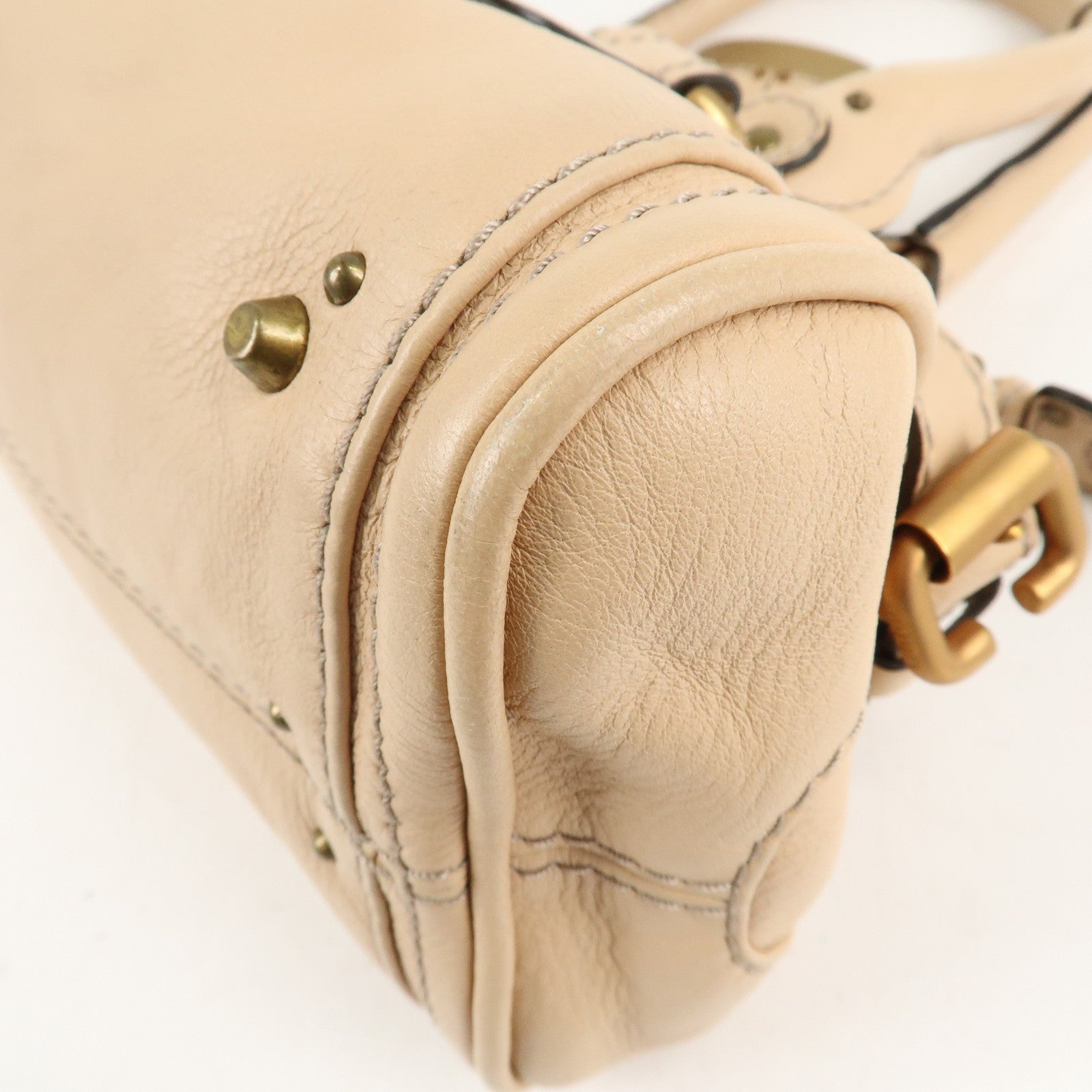 Chloe Leather Mini Paddington Hand Bag Shoulder Bag Beige Used