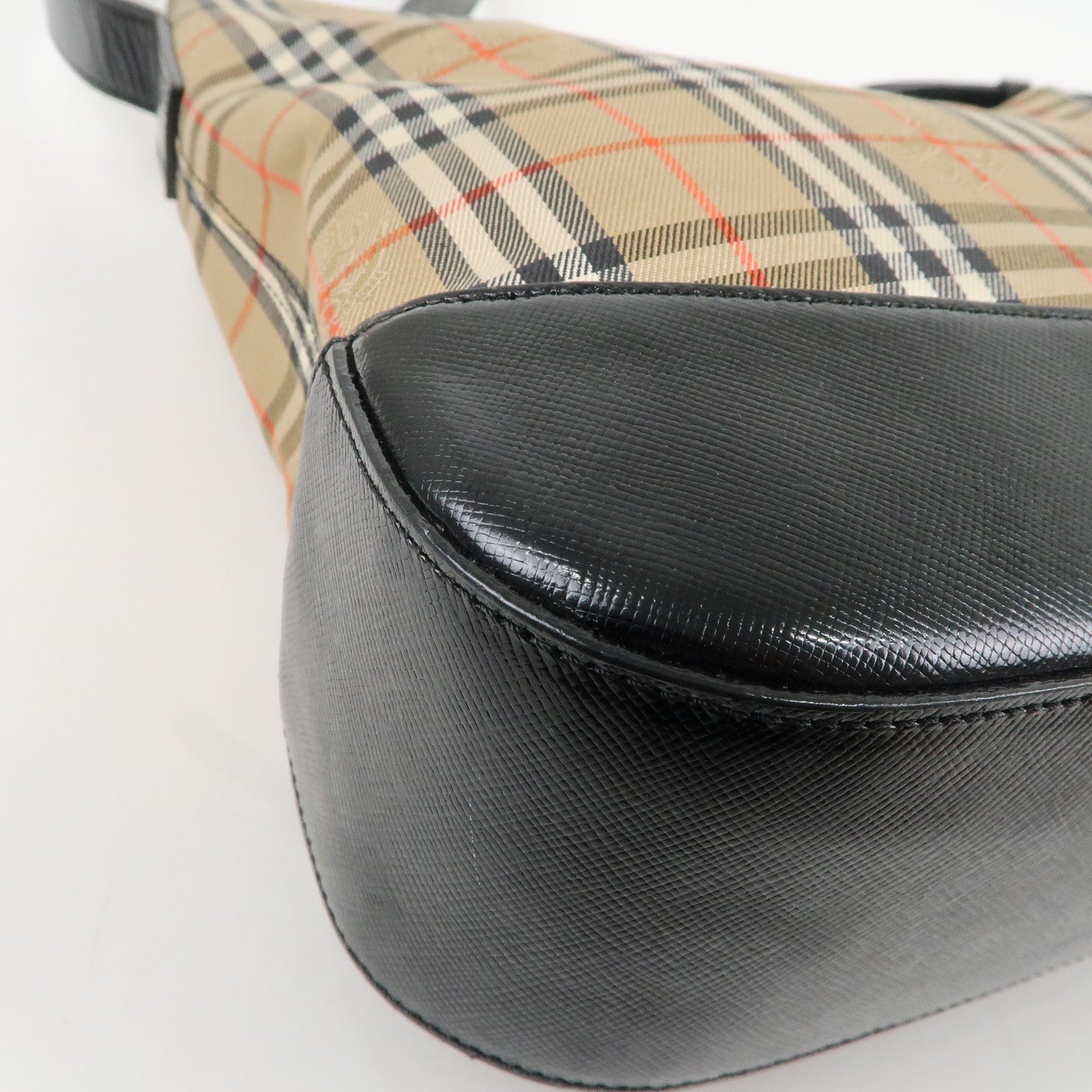 BURBERRY Nova Plaid Canvas Leather Shoulder Bag BLack