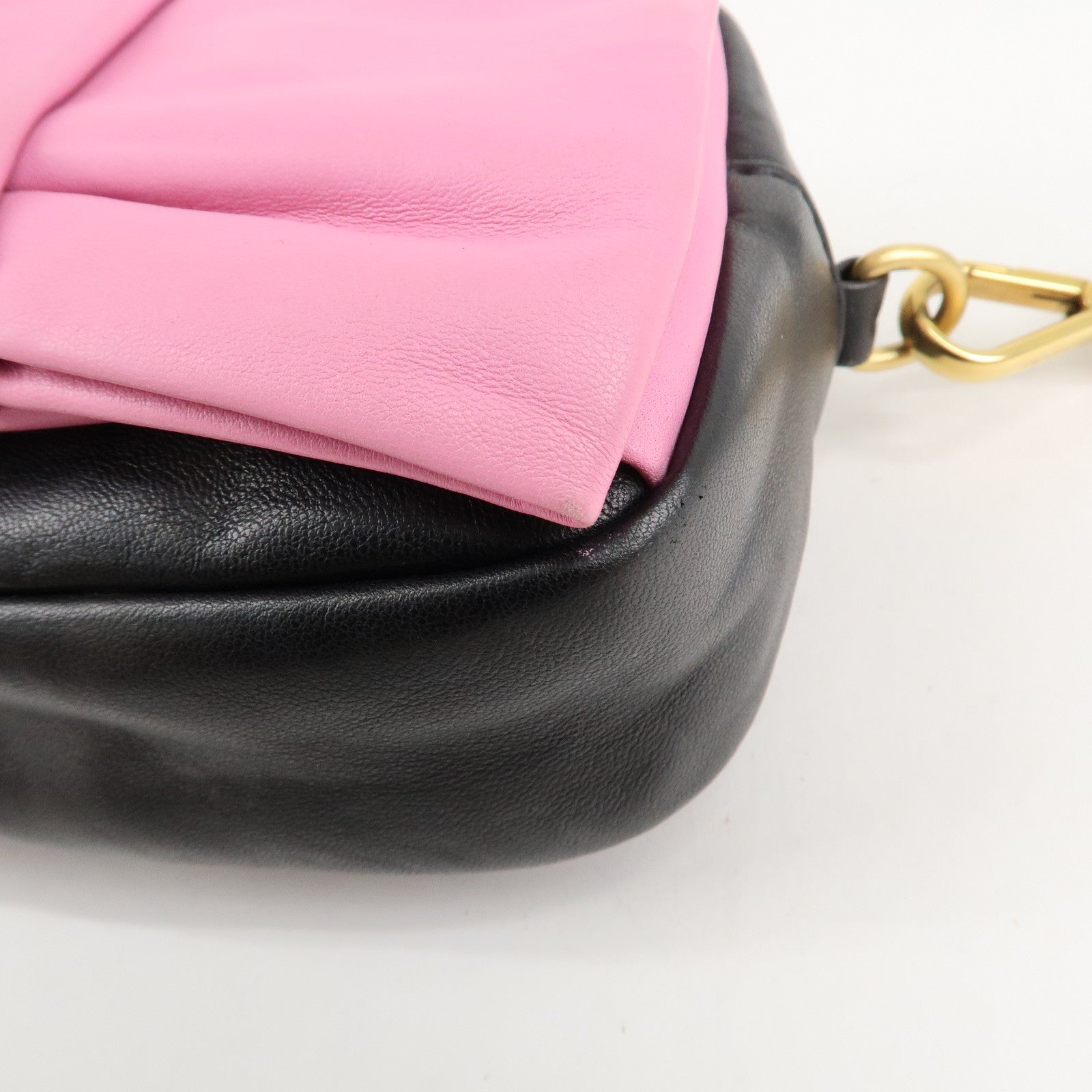 PRADA Logo Leather Ribbon Shoulder Bag Pink Black BP0166