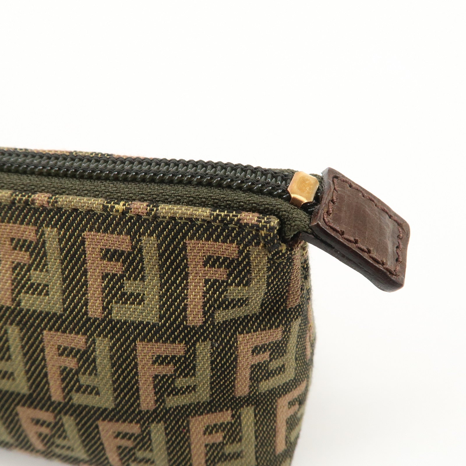 FENDI Zucca Canvas Leather Pouch Mini Bag Khaki Brown 7N0037 Used