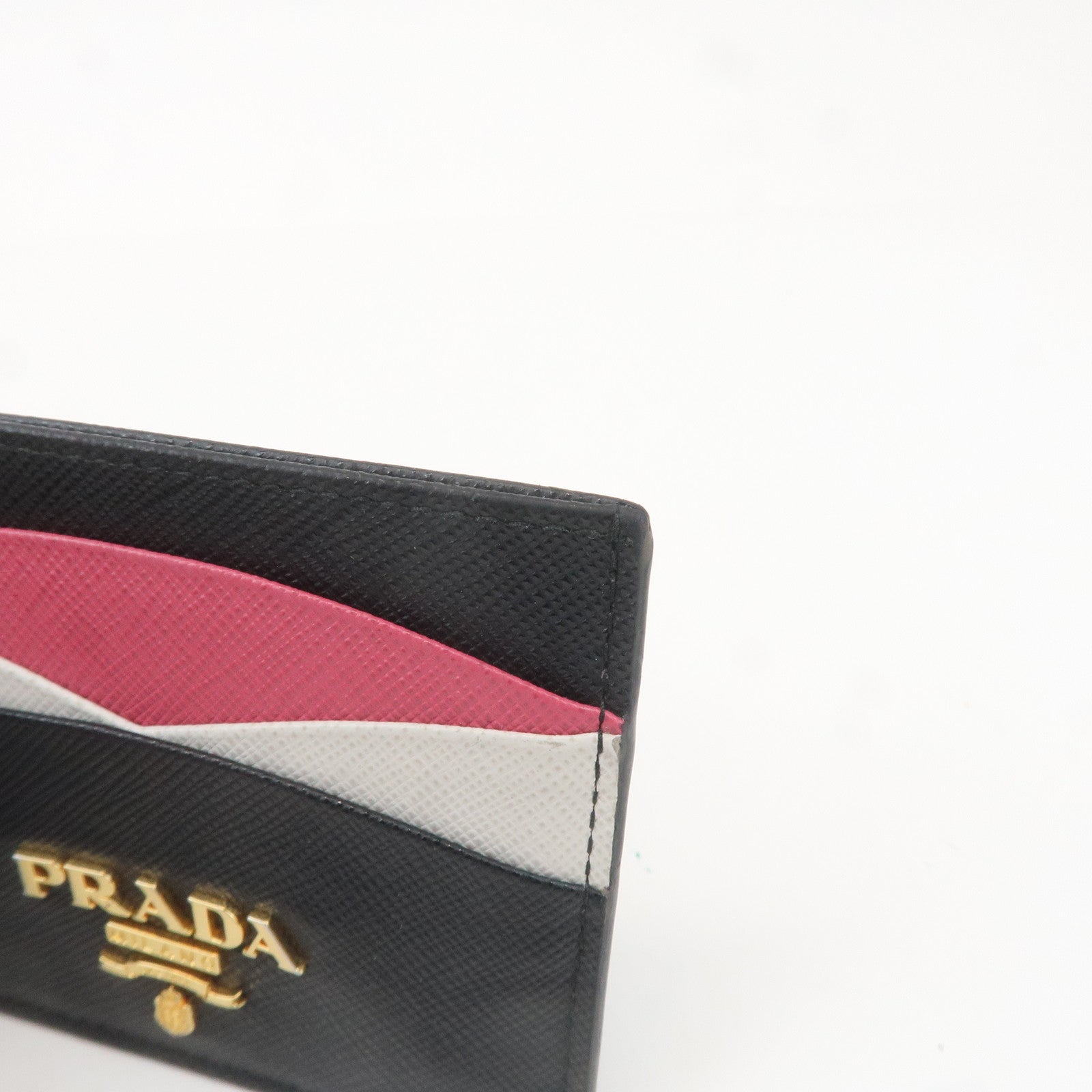 PRADA Saffiano Leather Card Case Black White Pink 1MC025