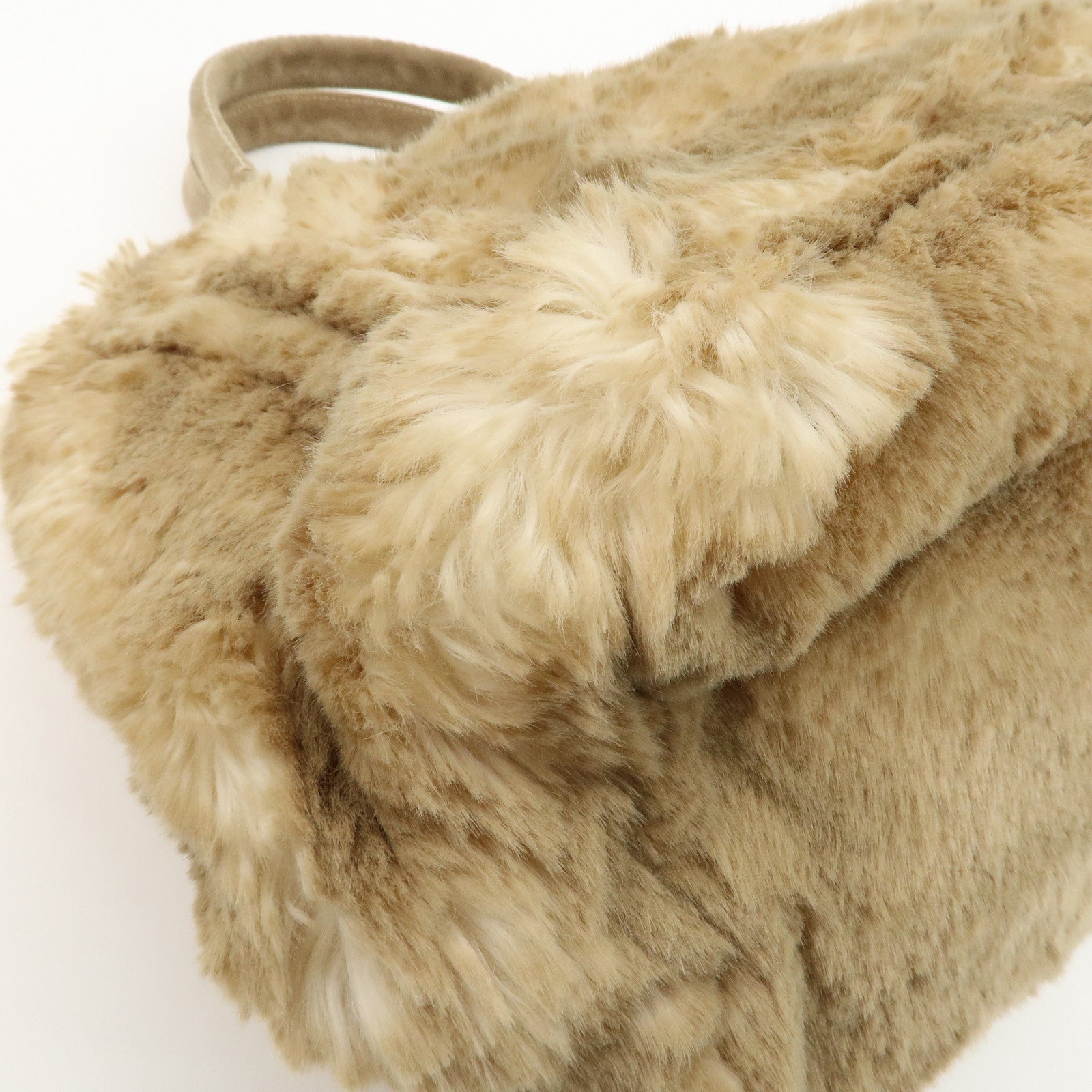 PRADA Eco Lapin Fur Suede Canapa Large Tote Bag Beige BN1918 Used