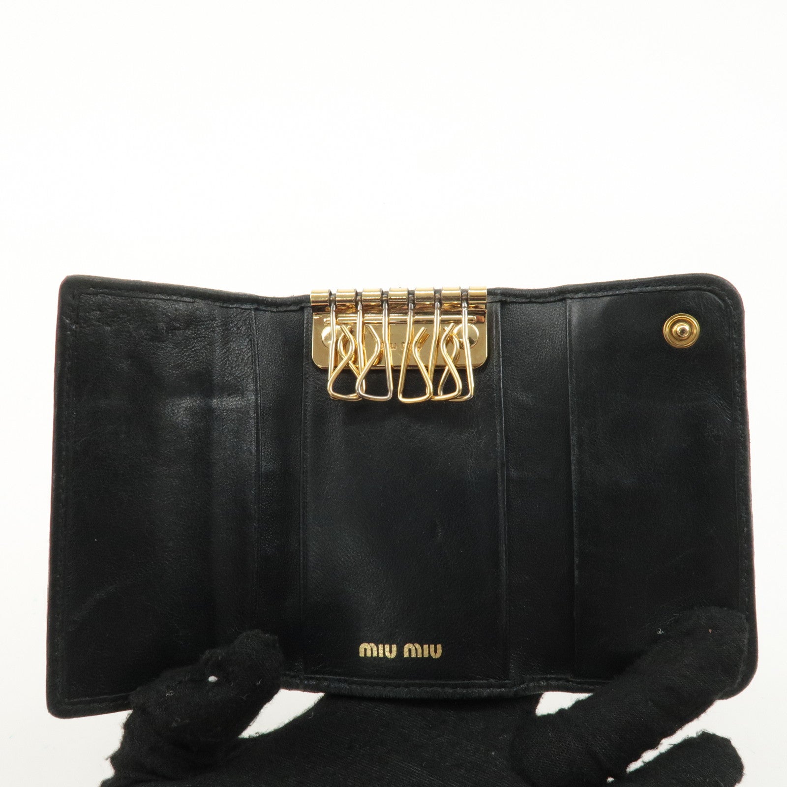 MIU MIU Set of 2 Matelasse Leather ６ Hook Key Case Black