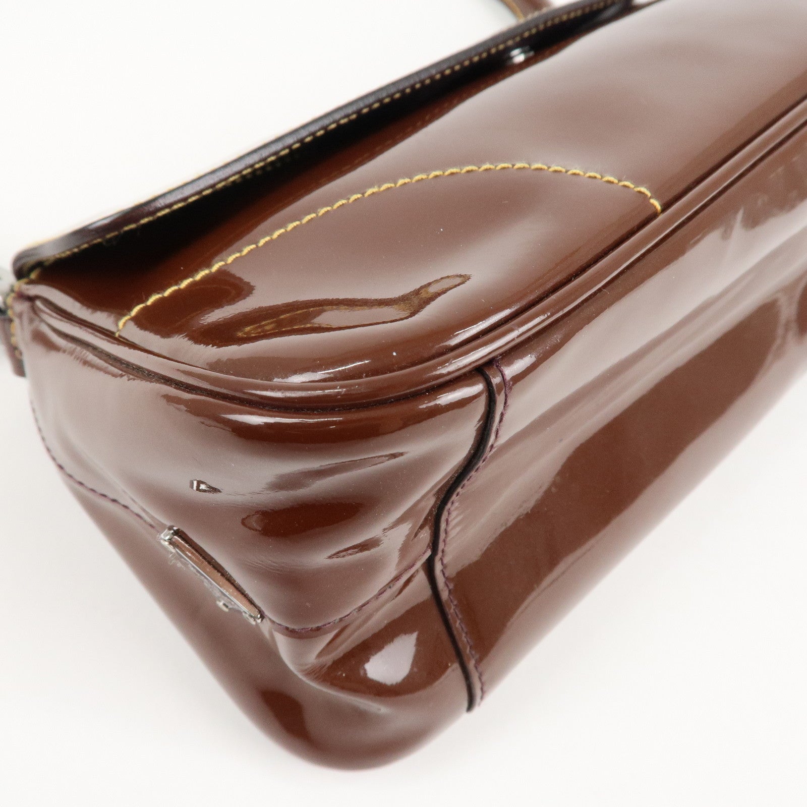 PRADA Patent Leather Shoulder Bag Brown