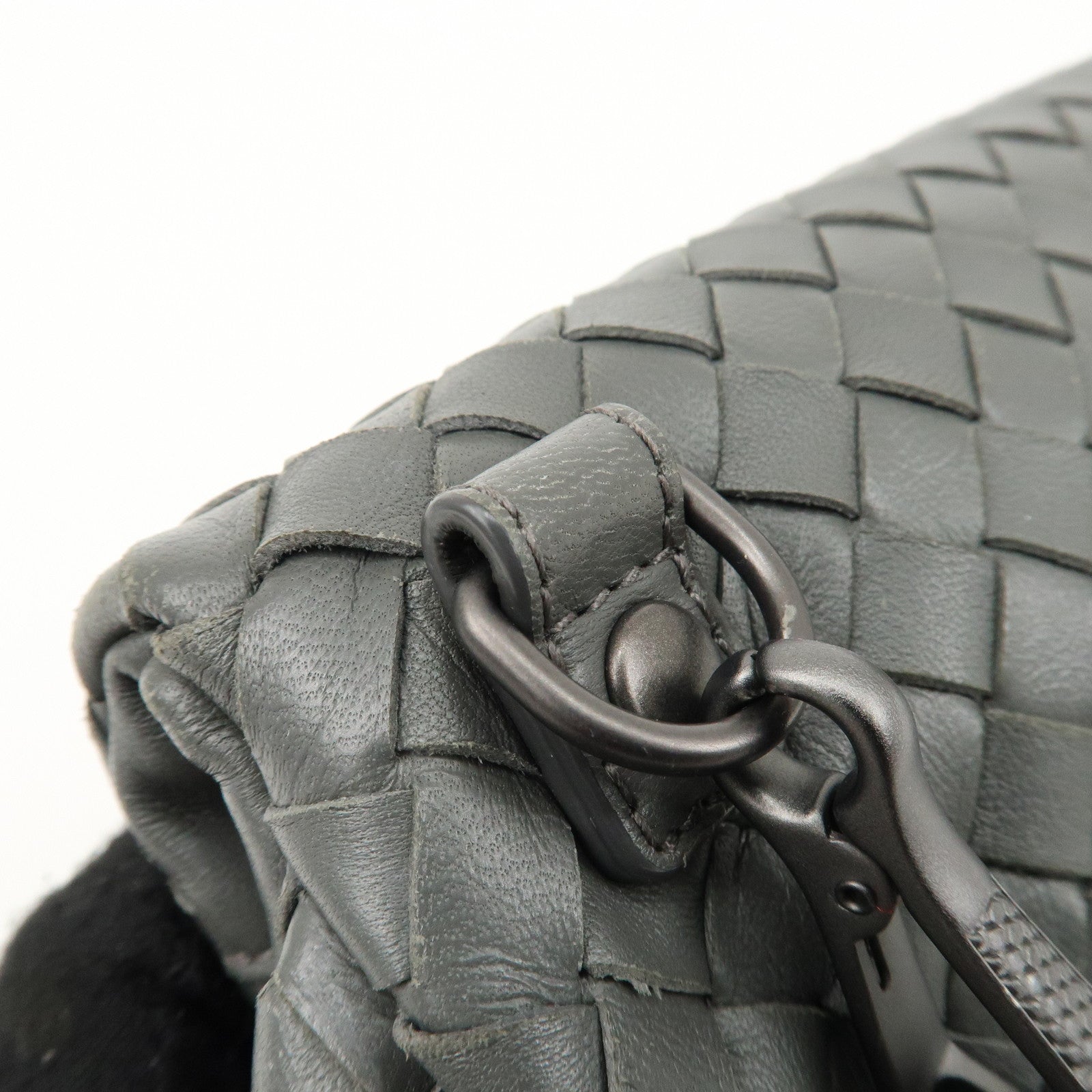 BOTTEGA VENETA Intrecciato Leather Chain Shoulder Bag Gray 310774