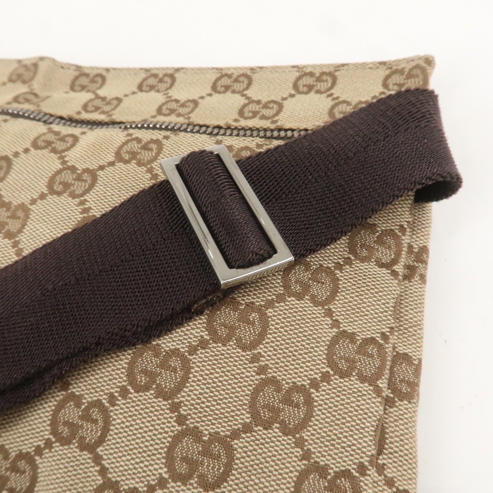 GUCCI GG Canvas Leather Waist Bag Crossbody Bag Beige Brown 28566