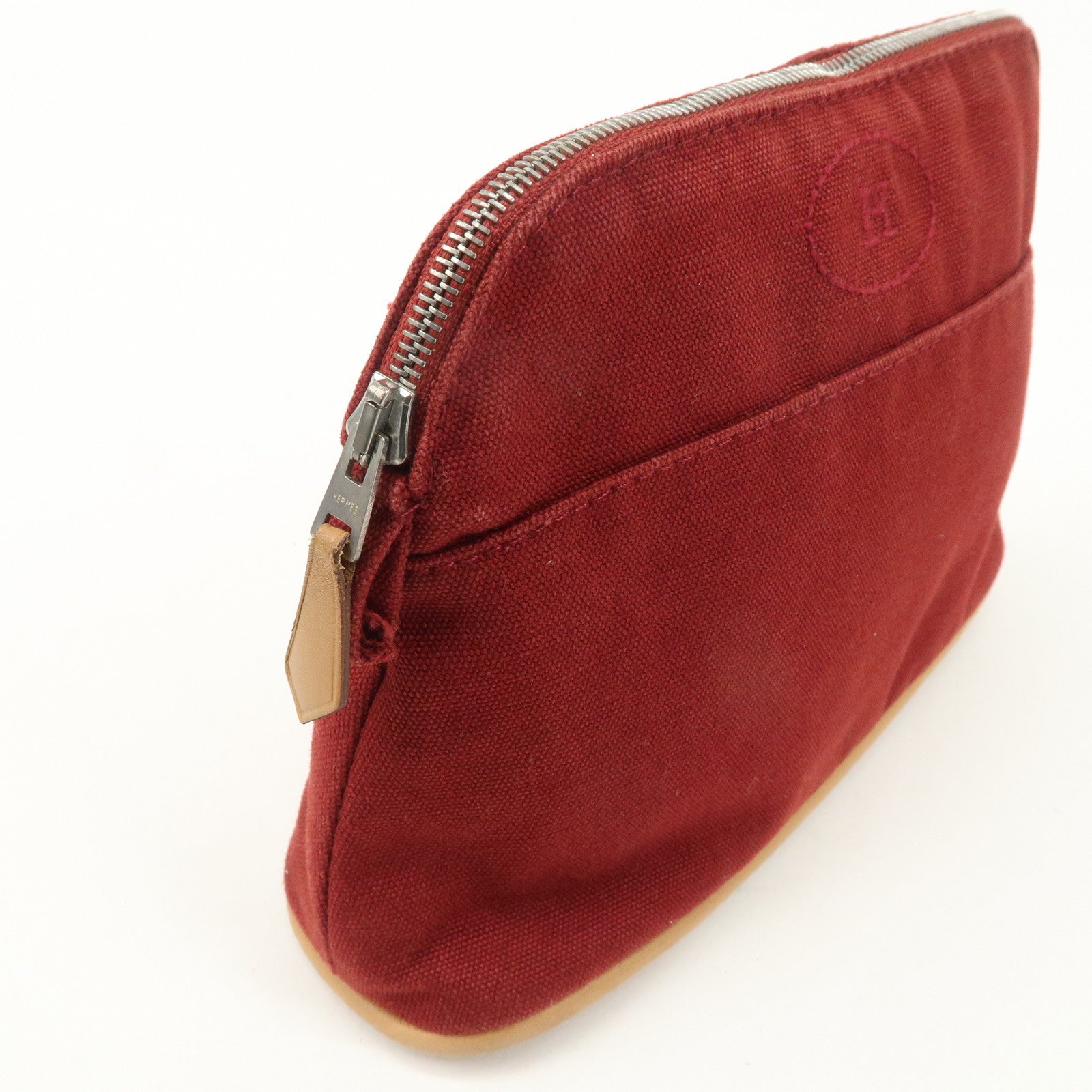 HERMES Canvas Leather Bolide Pouch PM Cosmetic Pouch Bordeaux Used