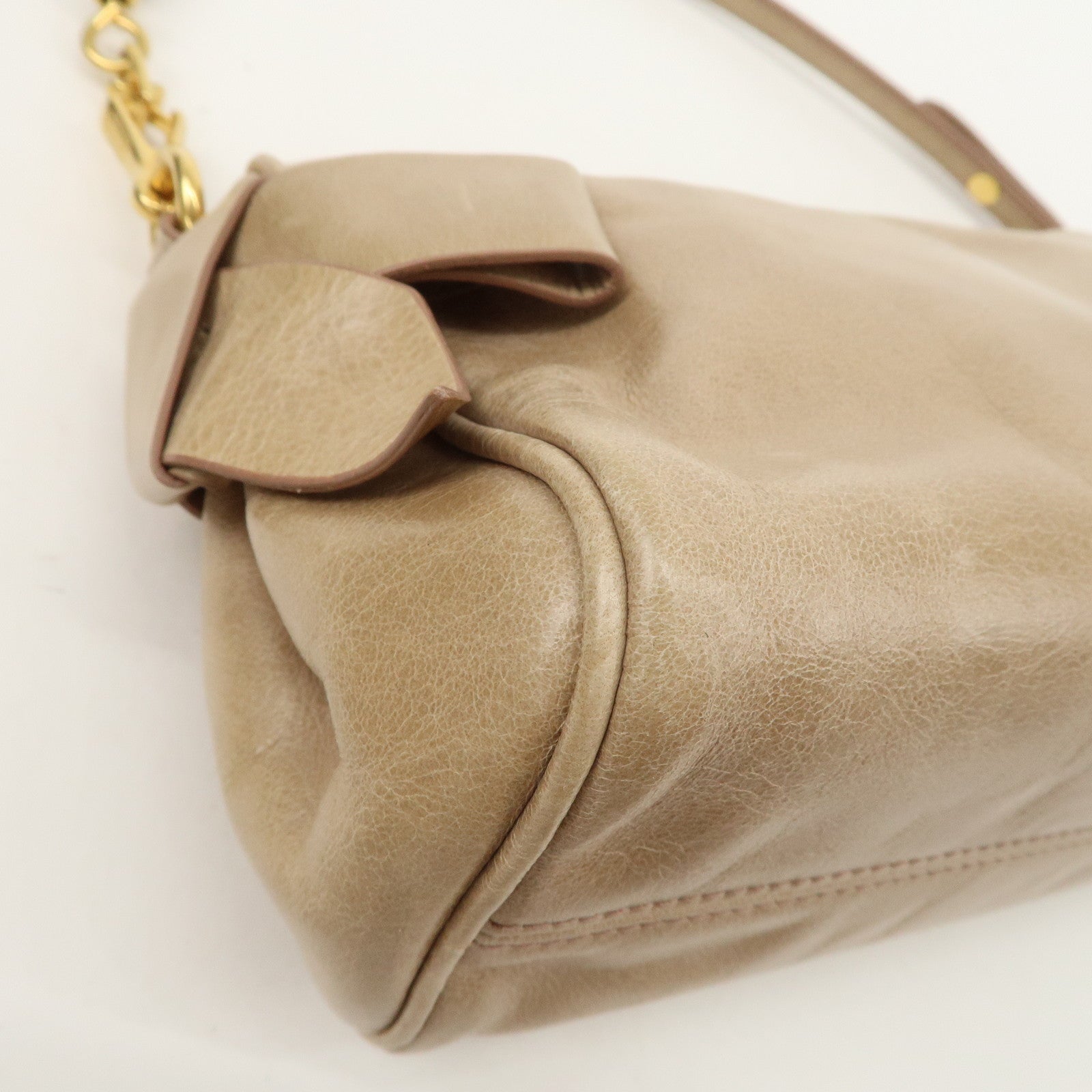 MIU MIU Leather Shoulder Bag Beige Gold Hardware Used