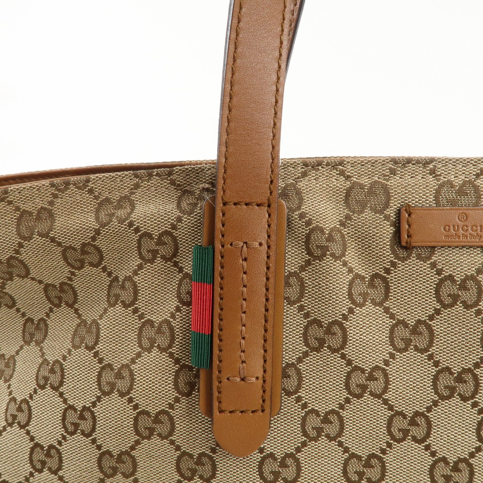 GUCCI Sherry GG Canvas Leather Tote Bag Beige Brown 308928