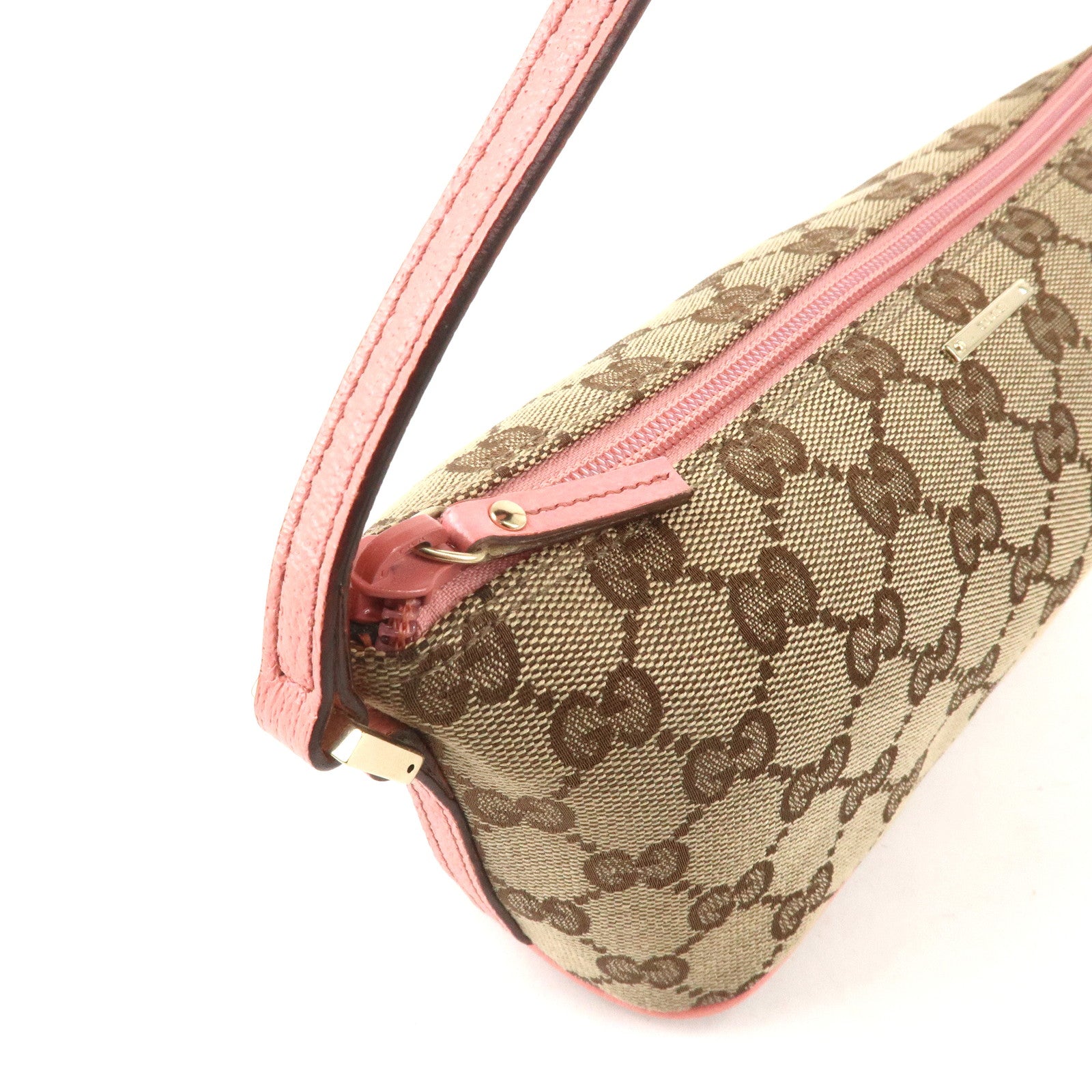 GUCCI GG Canvas Leather Pouch Beige Pink 7198