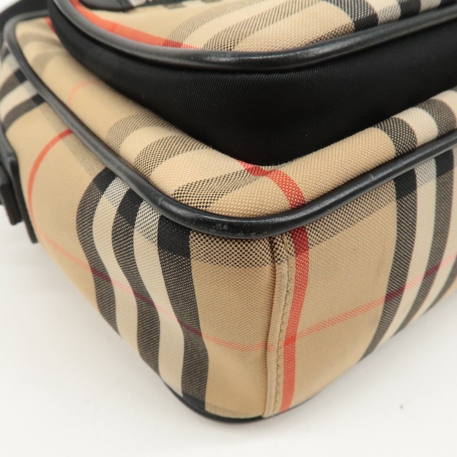 BURBERRY Nova Plaid Canvas Leather Shoulder Bag Beige