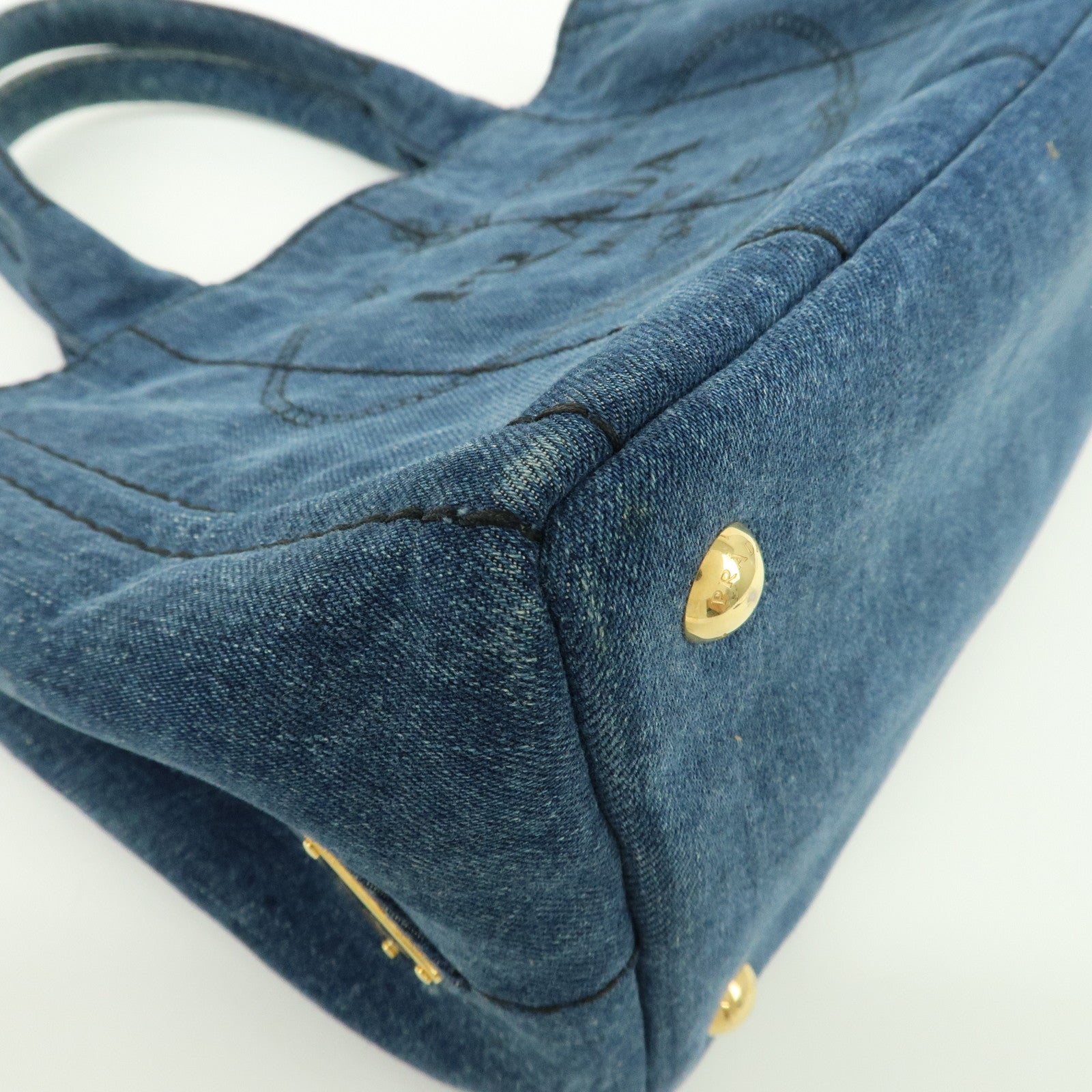 PRADA Logo Canapa Mini Denim Tote Hand Bag Blue 1BG439