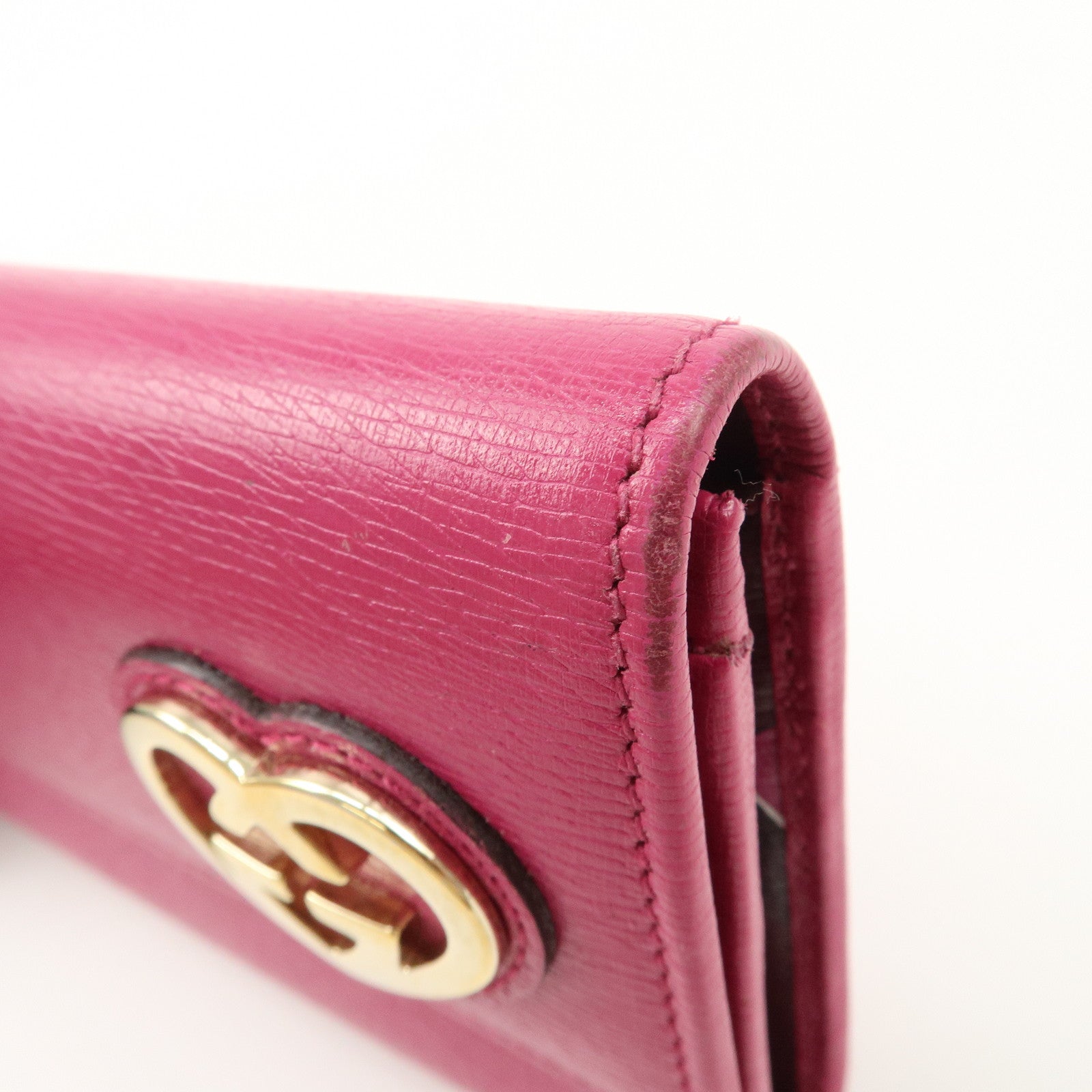 GUCCI Lovely Heart Logo Leather Bifold Long Wallet Pink 251861 Used