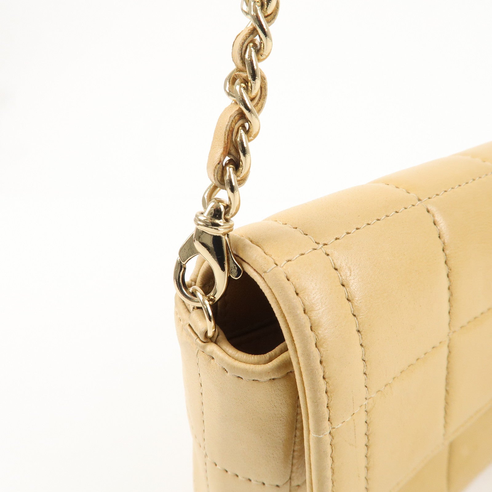 CHANEL Chocolate Bar Lamb Skin Chain Shoulder Bag Beige Gold