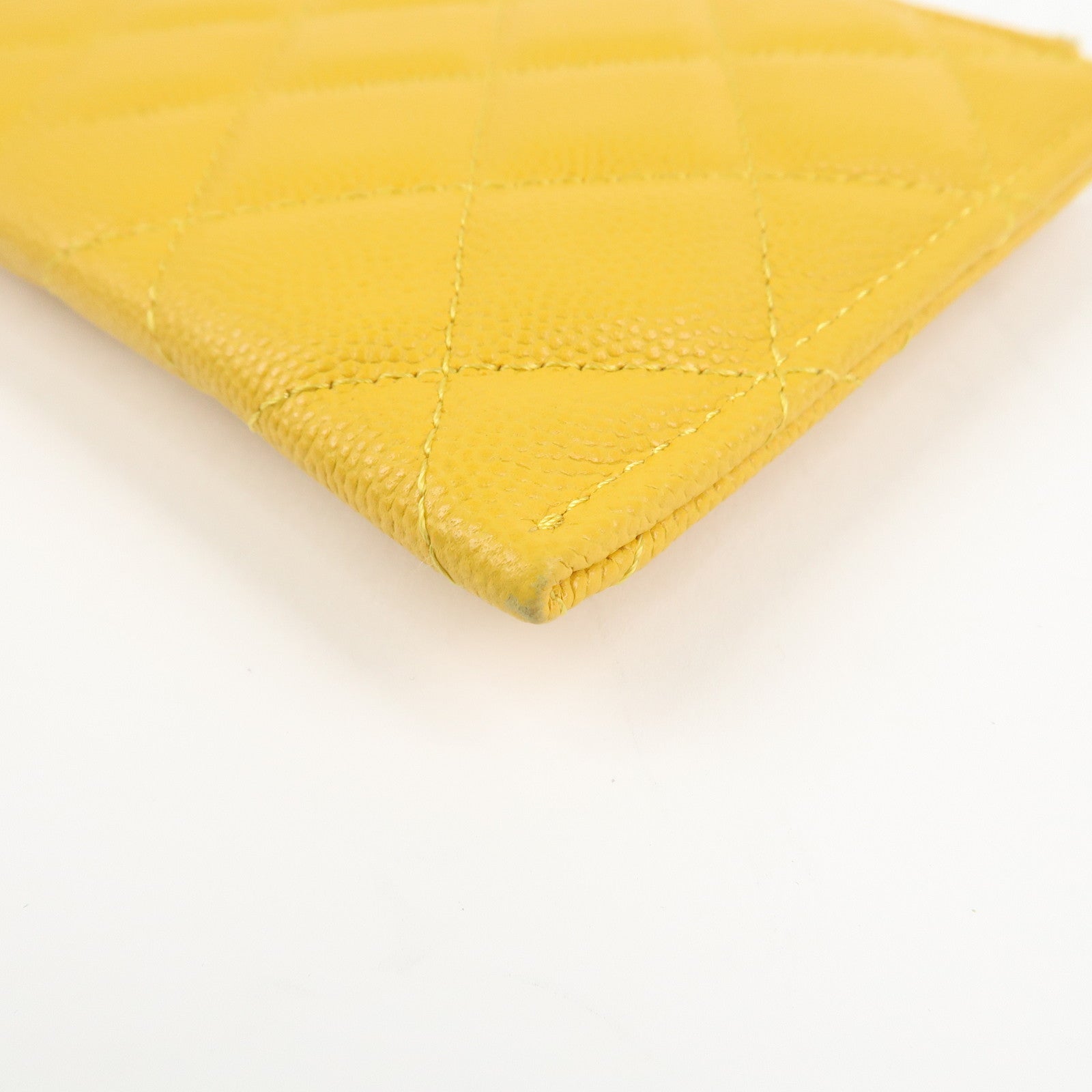 CHANEL Matelasse Caviar Skin Fragment Case Card Case Yellow