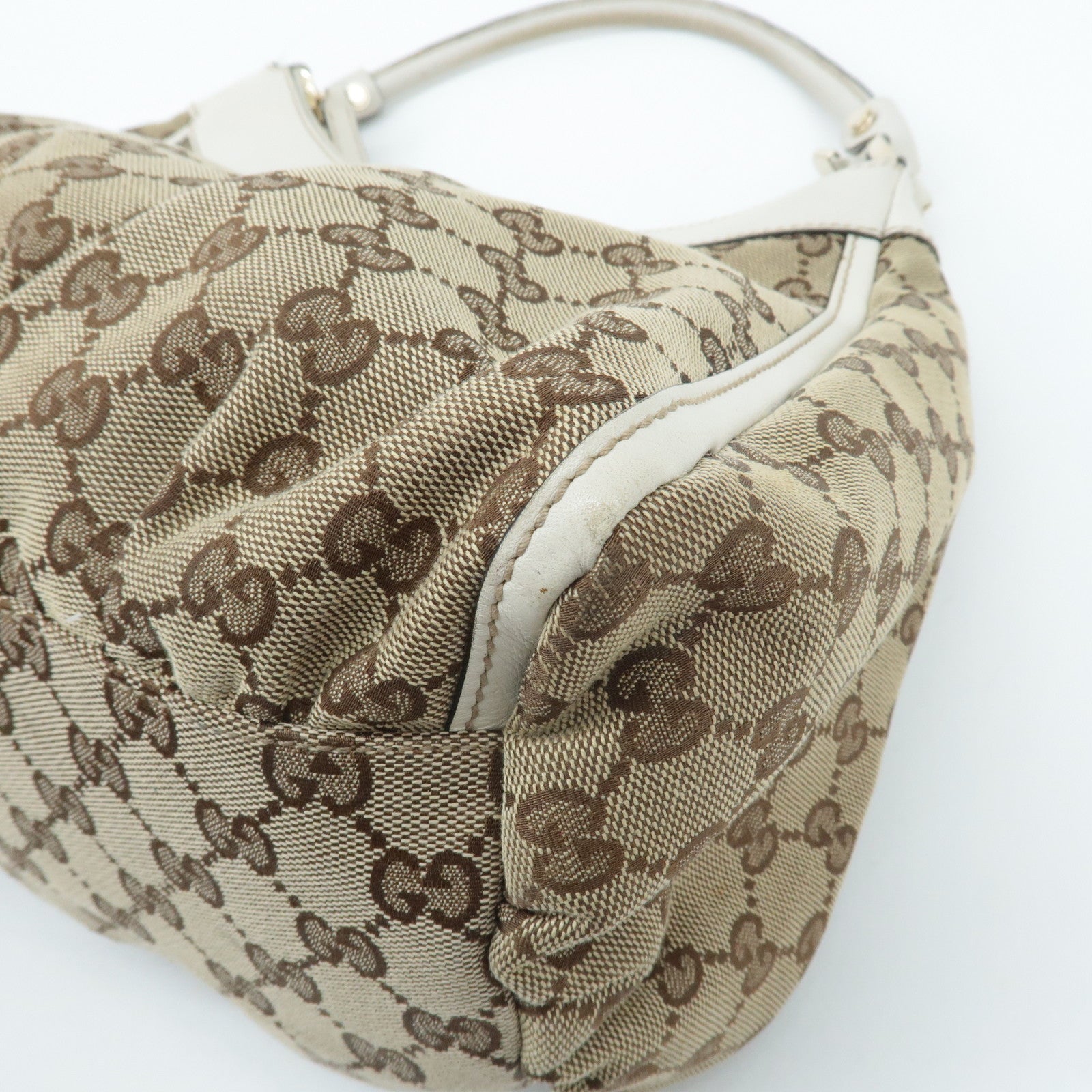 GUCCI Abbey GG Canvas Leather Shoulder Bag Beige White 189833 Used