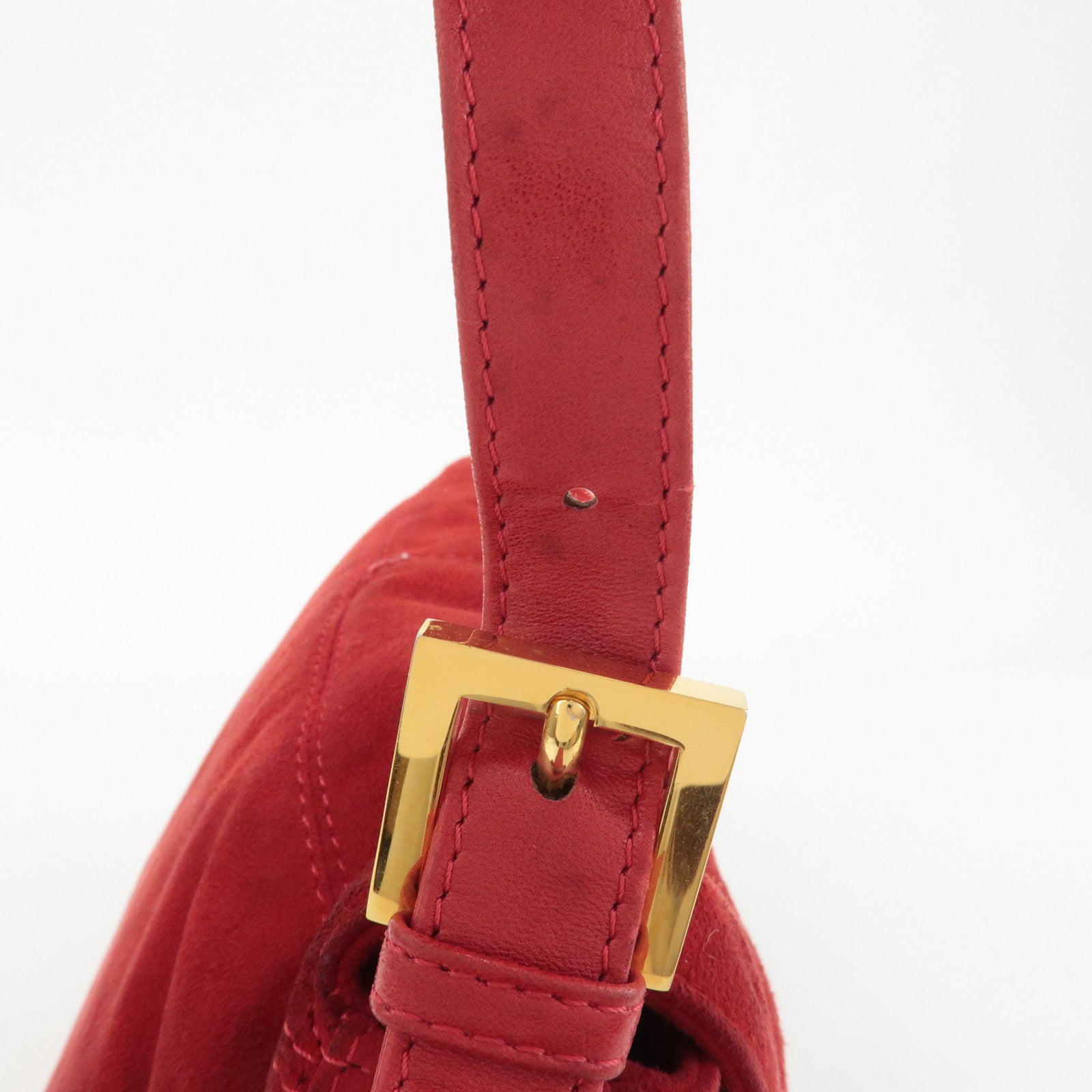 FENDI Mamma Baguette Suede Leather Shoulder Bag Red 26325