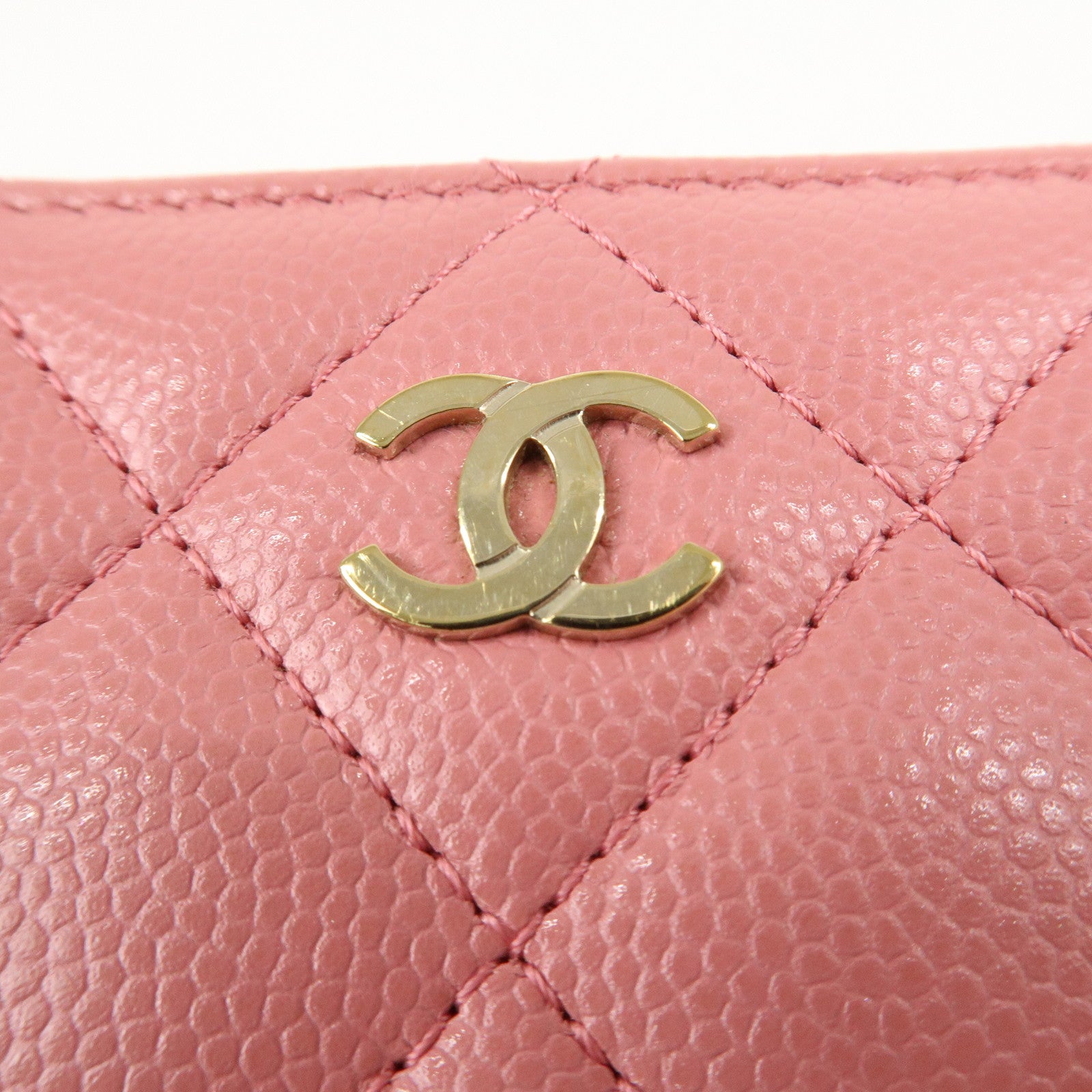 CHANEL Matelasse Caviar Skin Zippy Around Coin Case Pink Used