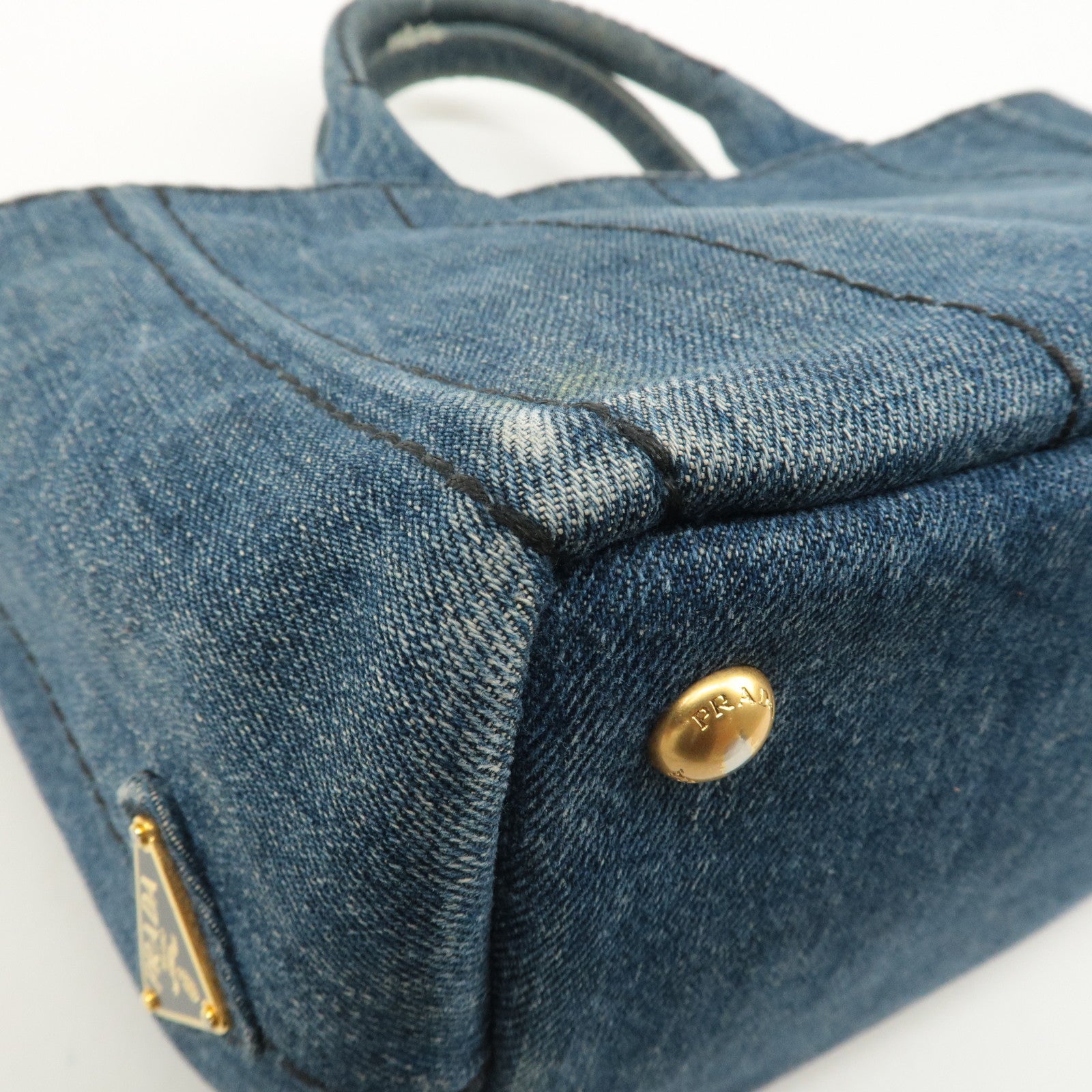 PRADA Logo Canapa Canvas 2Way Shoulder Bag Hand Bag Denim