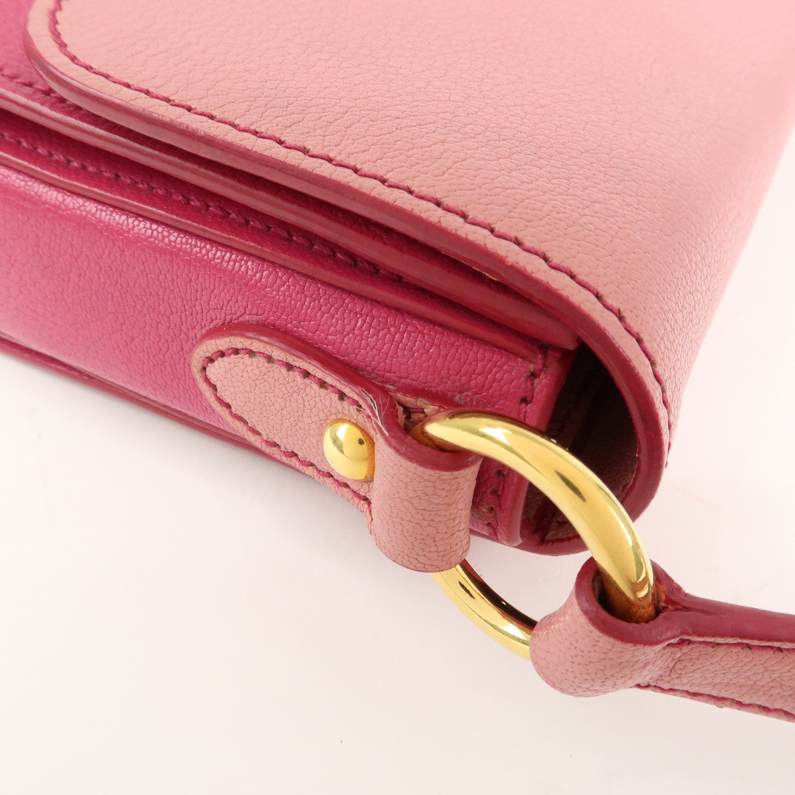 MIU MIU Madras Leather Bicore bicolor Shoulder Bag Pink Used