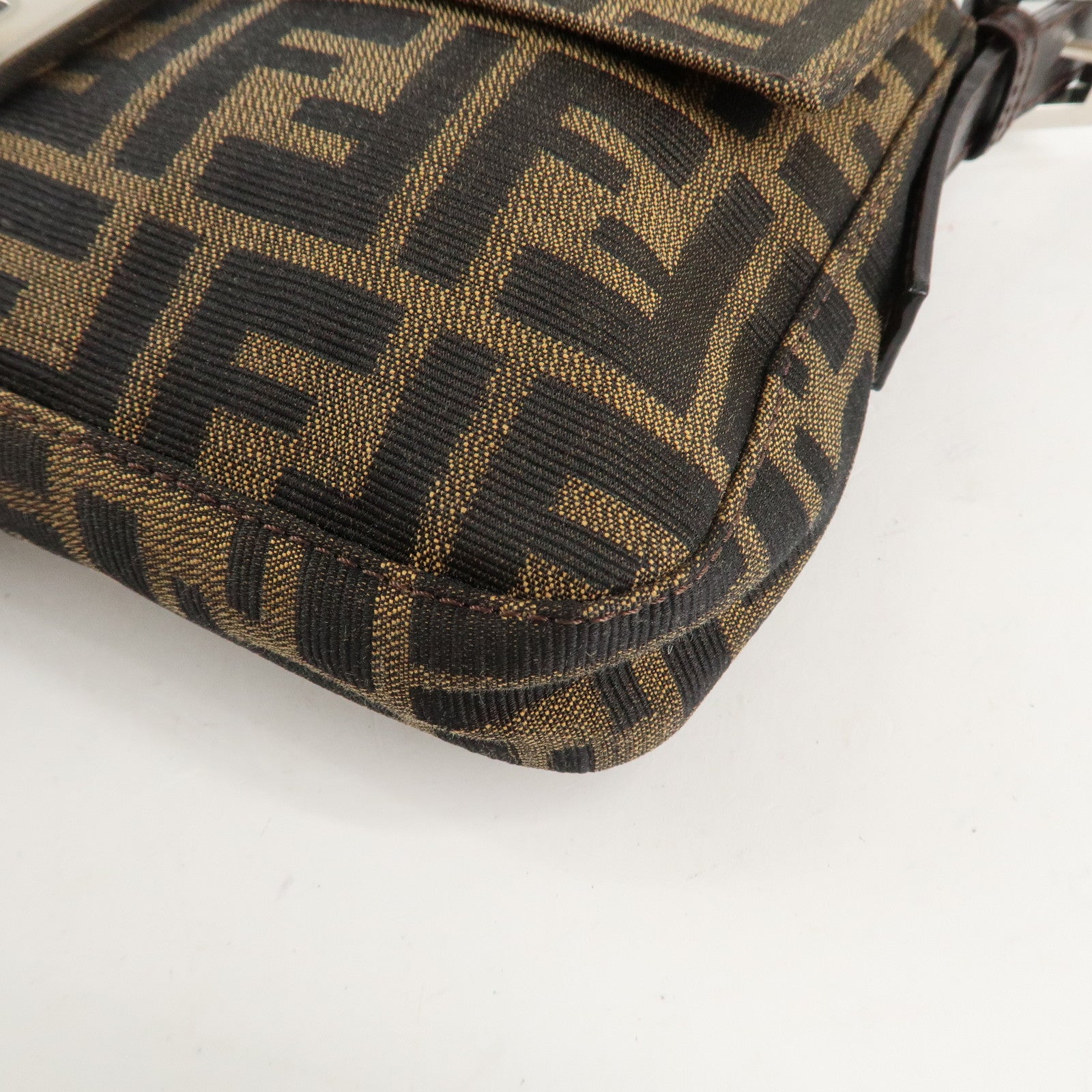 FENDI Mamma Baguette Zucca Canvas Leathr Shoulder Bag 214526424099 Used