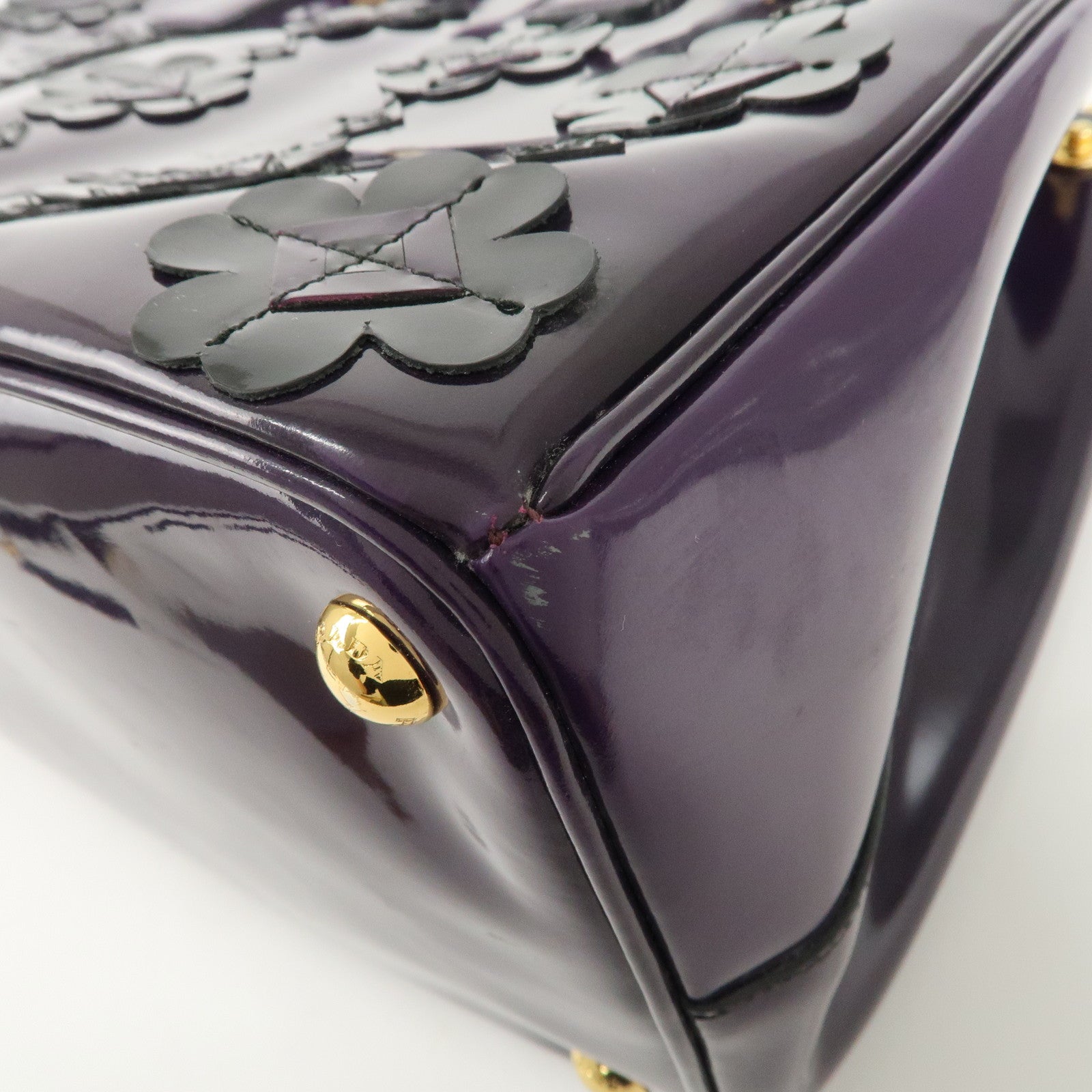 PRADA Patent Leather 2Way Shoulder Bag Flower Motif B2274F Used