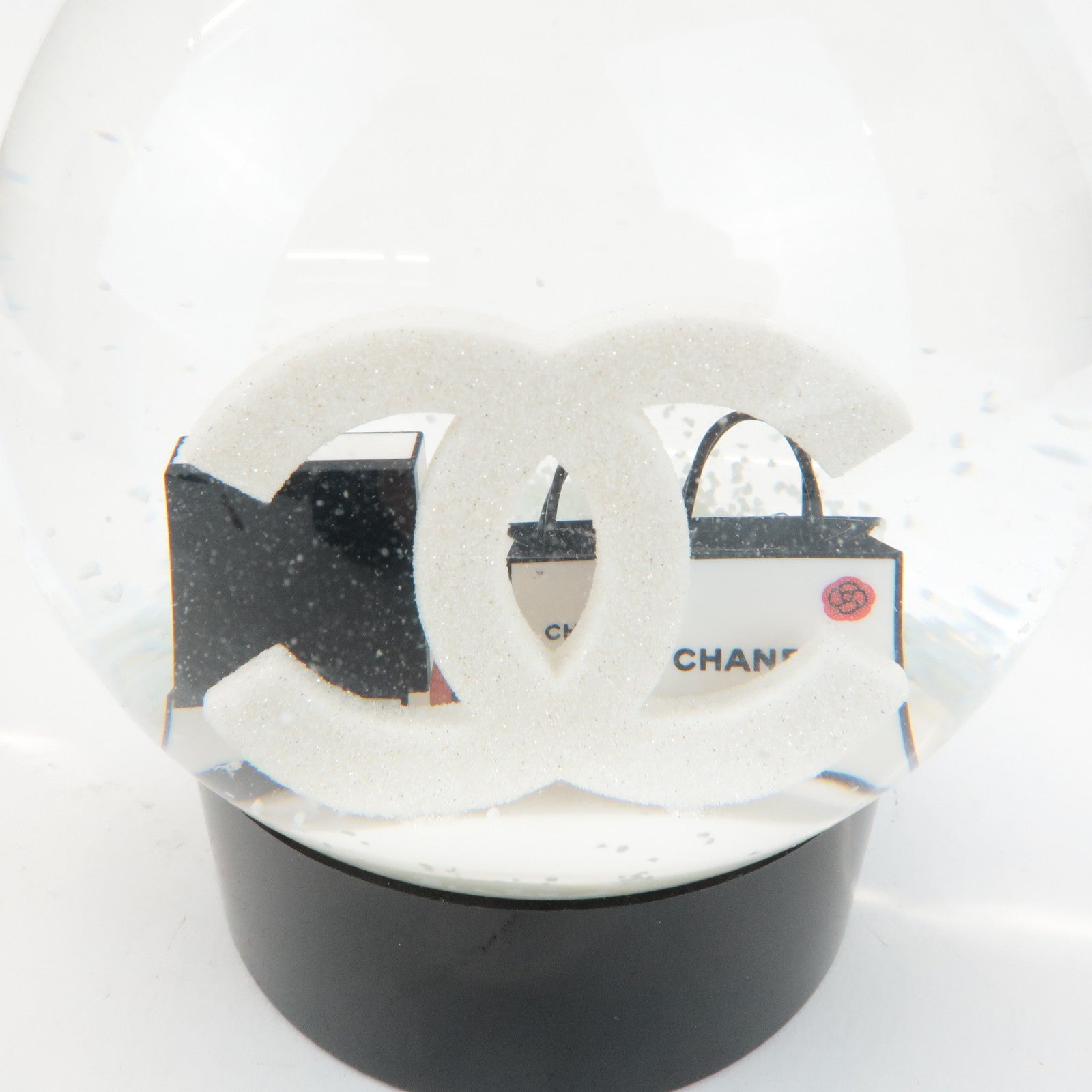 CHANEL COCO Mark Glass Snow Globe 2019 Novelty Black White Used