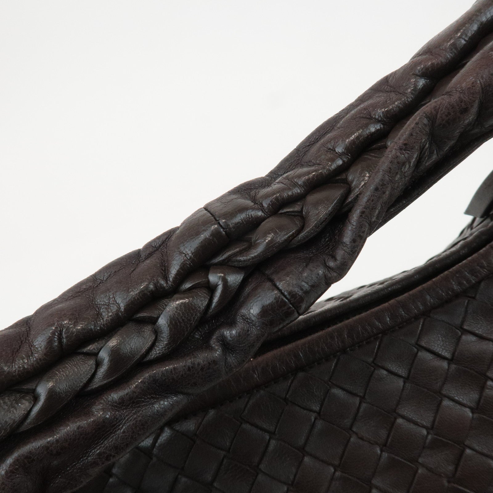 BOTTEGA VENETA Intrecciato Leather Shoulder Bag Dark Brown