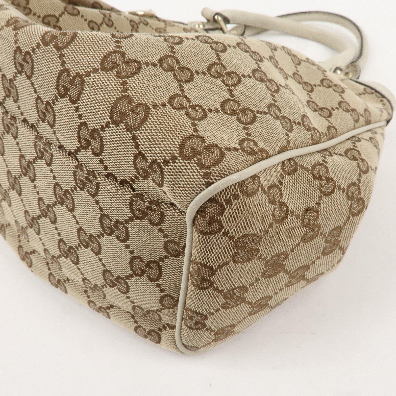 GUCCI Sukey GG Canvas Leather Tote Bag Beige Ivory 211944