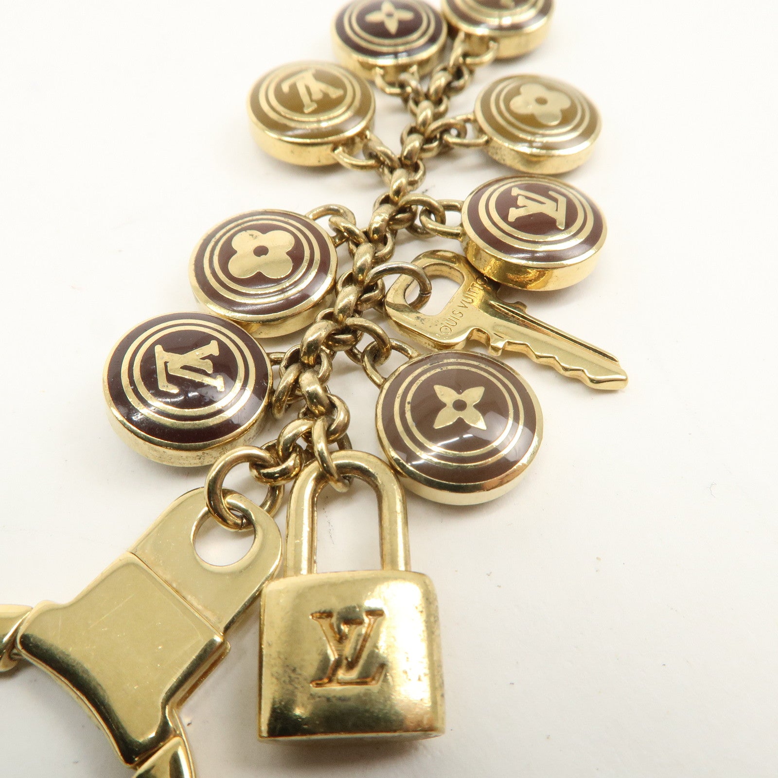 Porte Cles Pastilles Bag Charm Key Charm Gold Brown M65387 Used