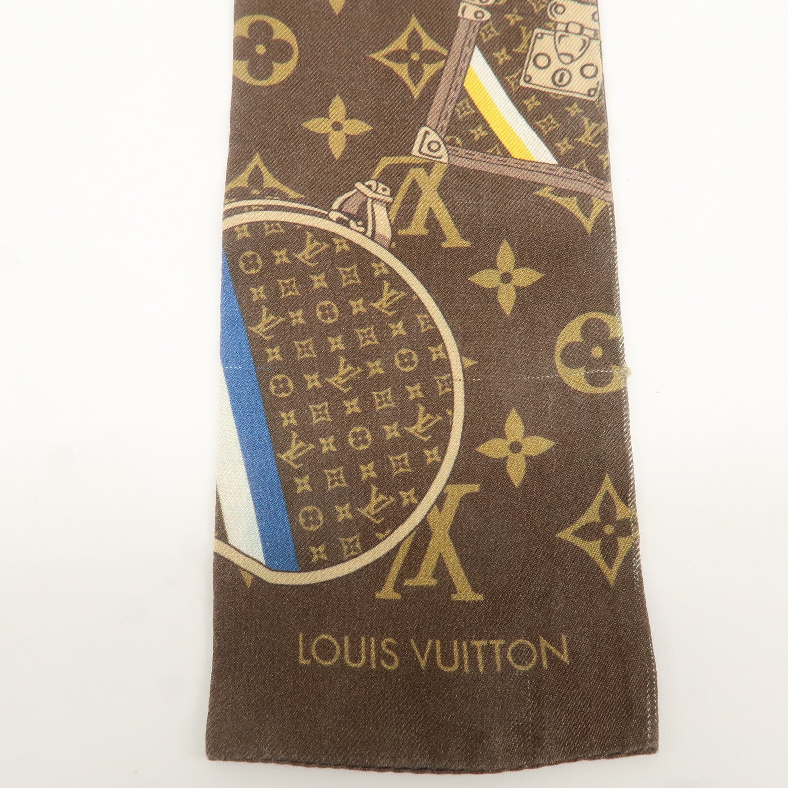 Louis Vuitton 100% Silk Bandeau Monogram Trunks Scarf Brown M72395