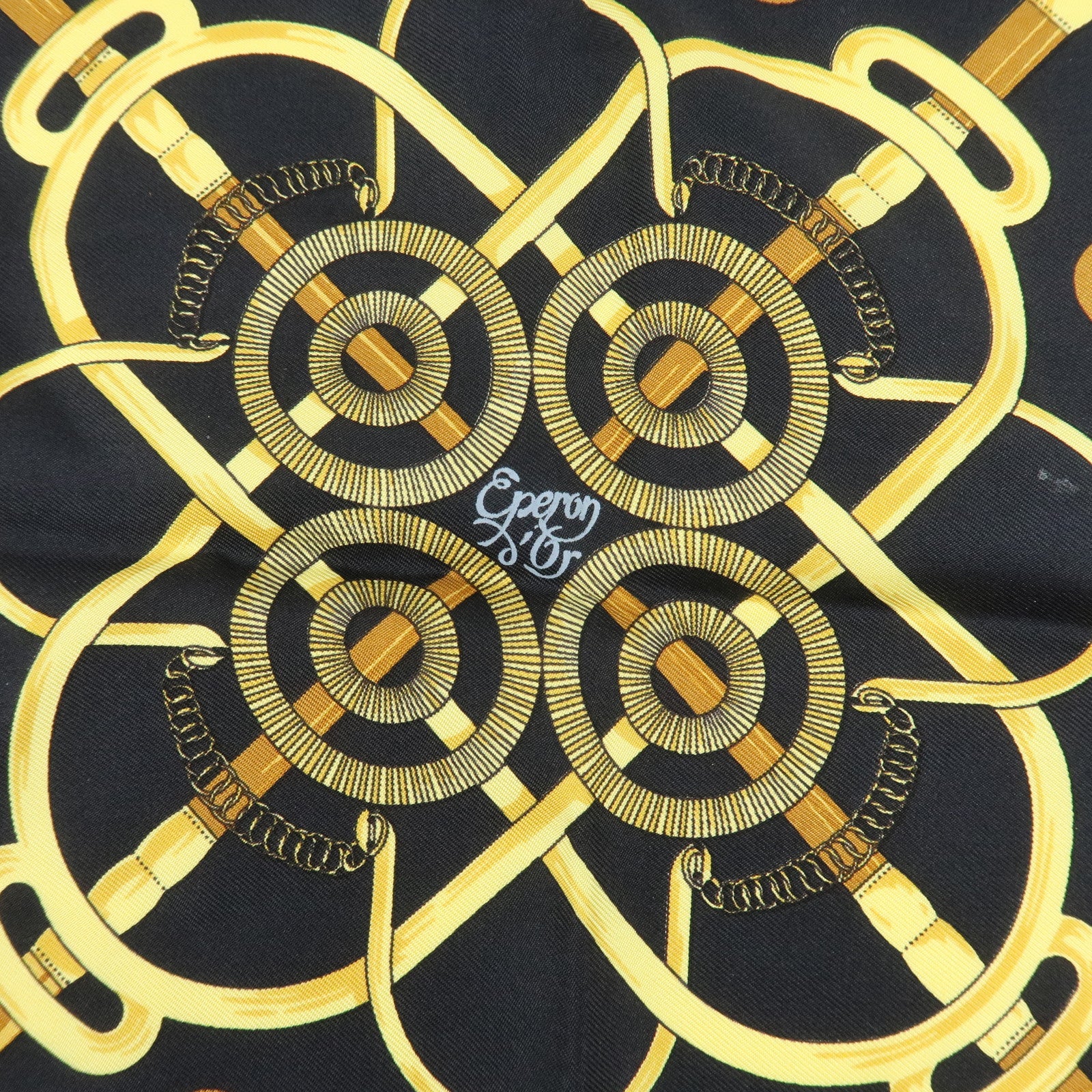 HERMES Silk 100% Carre 40 Scarf Pellier Navy Gold