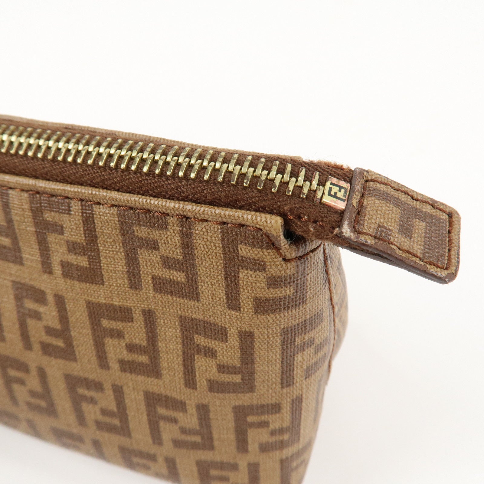 FENDI Zucchino PVC Pouch Brown 7N0074 Used