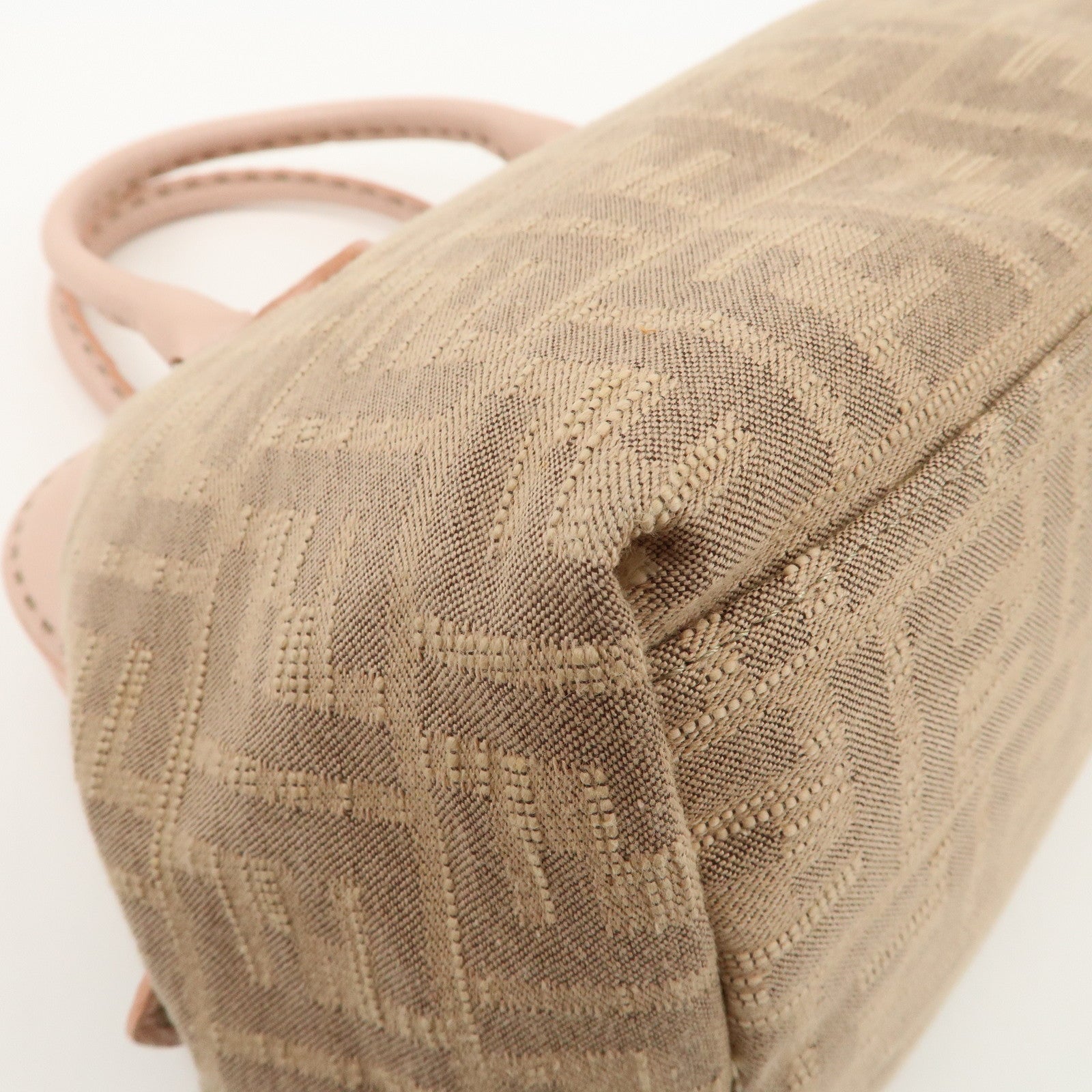 FENDI Zucca Selleria Canvas Leather Hand Bag Beige Pink 8BN123