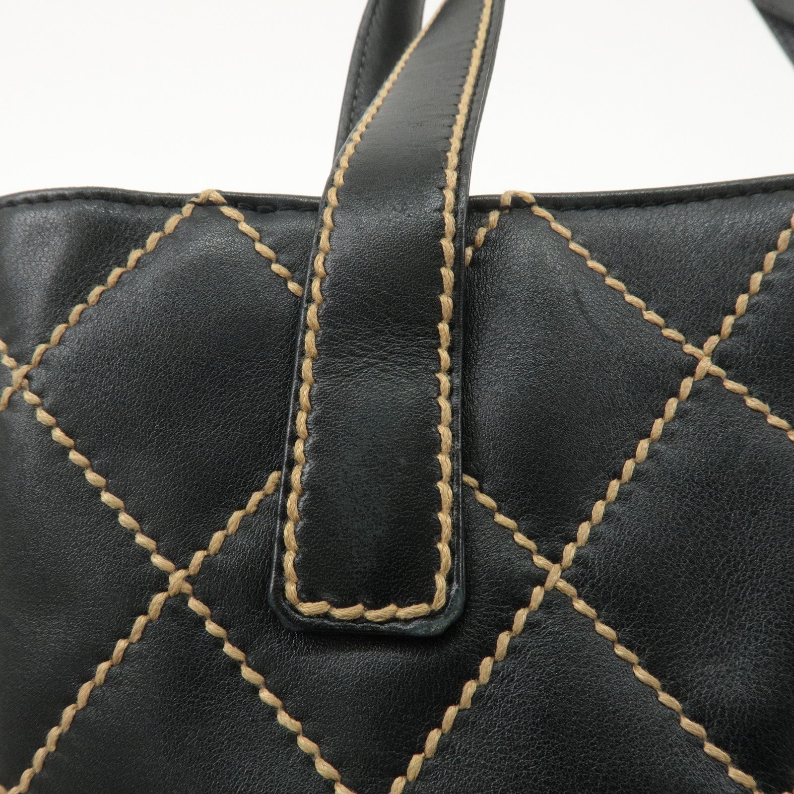 CHANEL Wild Stitch Leather Tote Bag Hand Bag Black