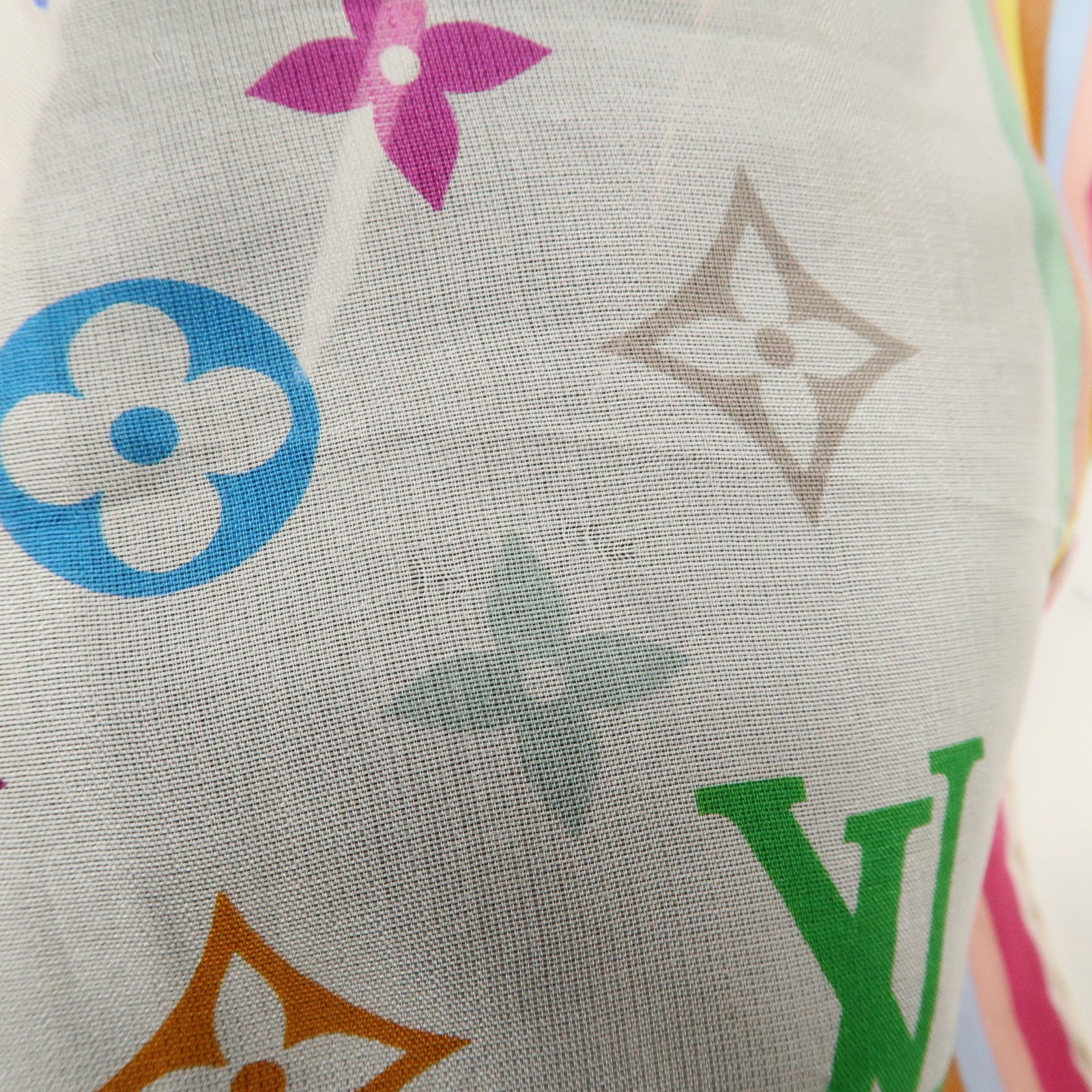 Louis Vuitton Monogram Multi Color Silk 100% Scarf Blanc M71913 Used