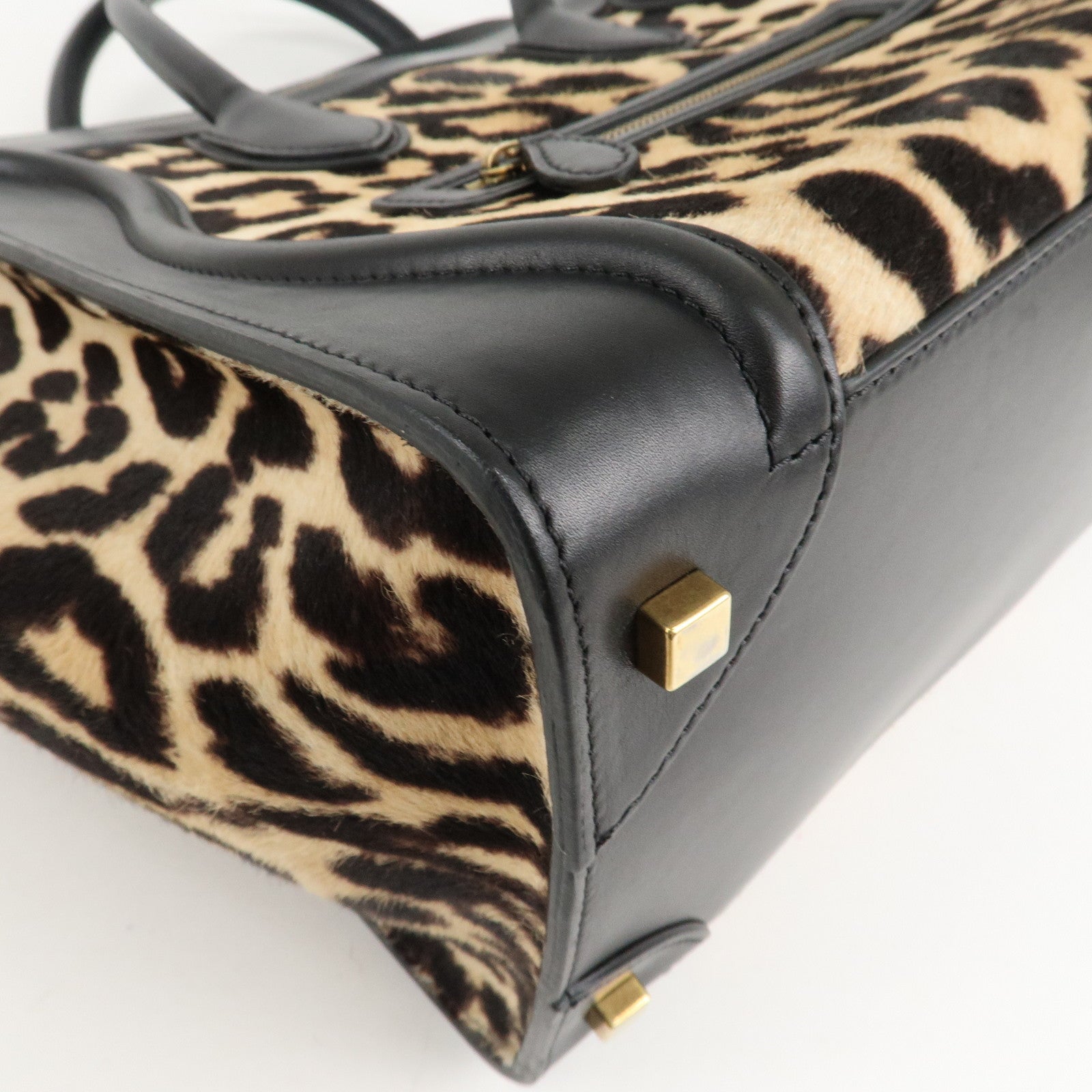 CELINE Mini Shopper Unborn Calf Leather Luggage Leopard 165213 Used