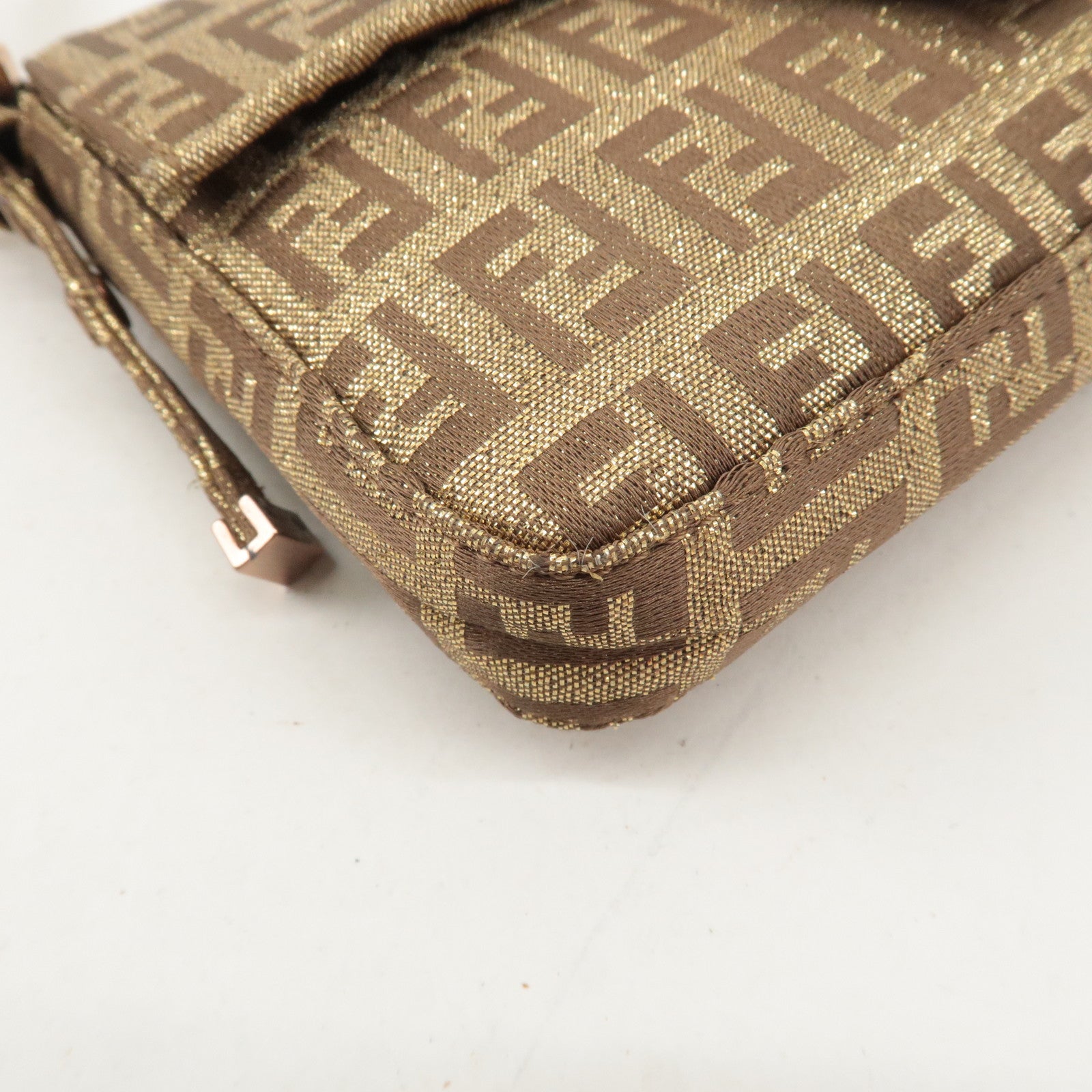 FENDI Mini Mamma Baguette Zucchino Canvas Hand Bag Gold 8BK005