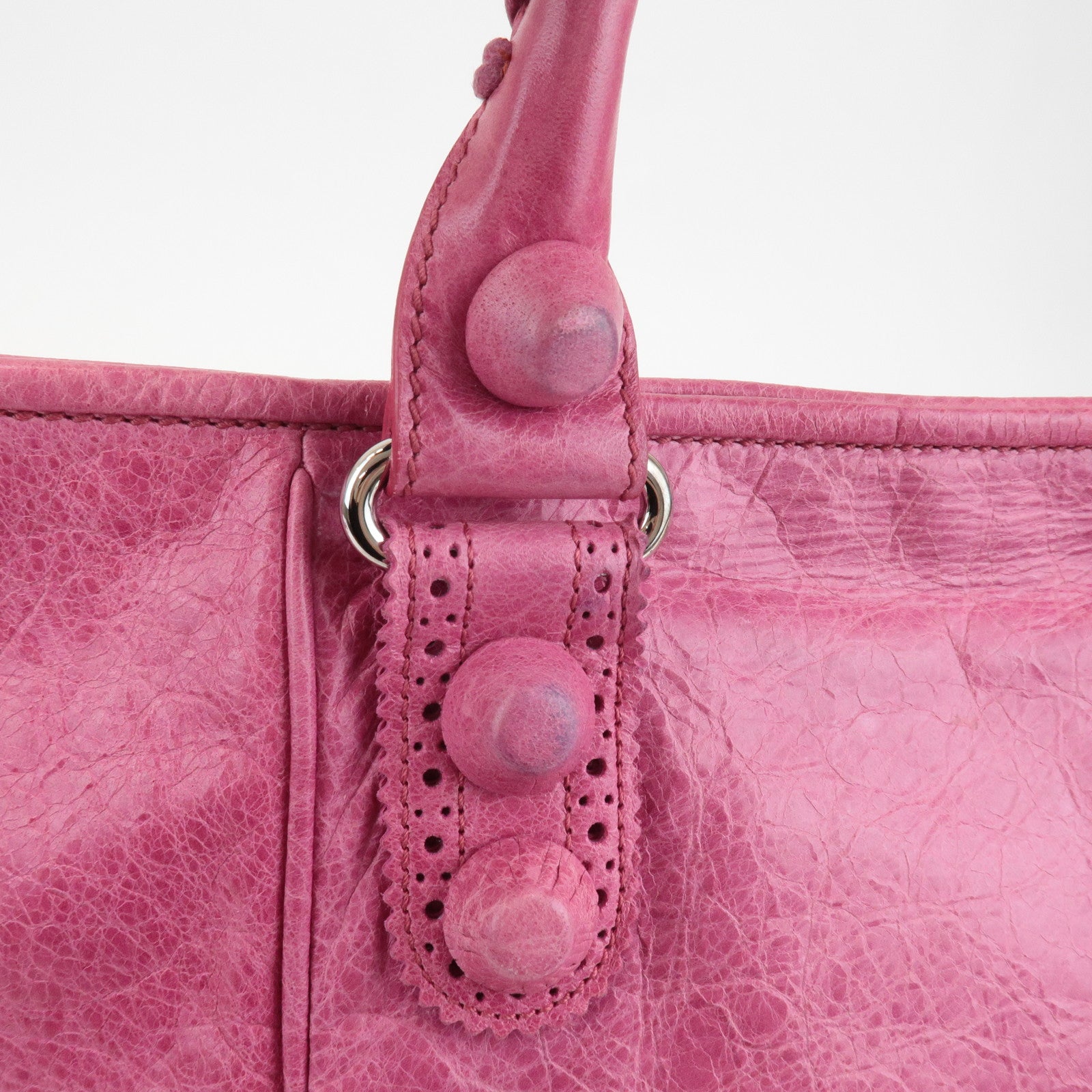 BALENCIAGA The Giant Sunday Leather Shoulder Bag Pink 235222