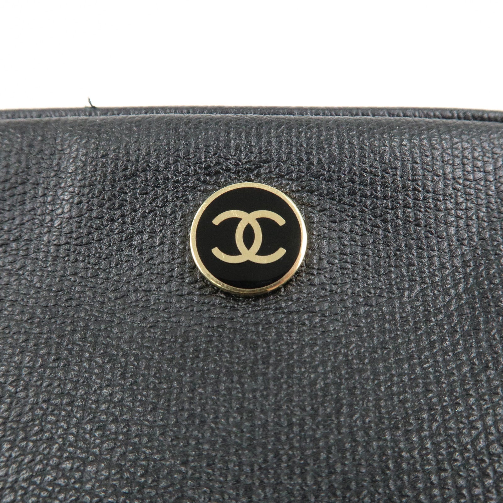 CHANEL COCO Button Leather Cosmetic Pouch Black A20912 Used