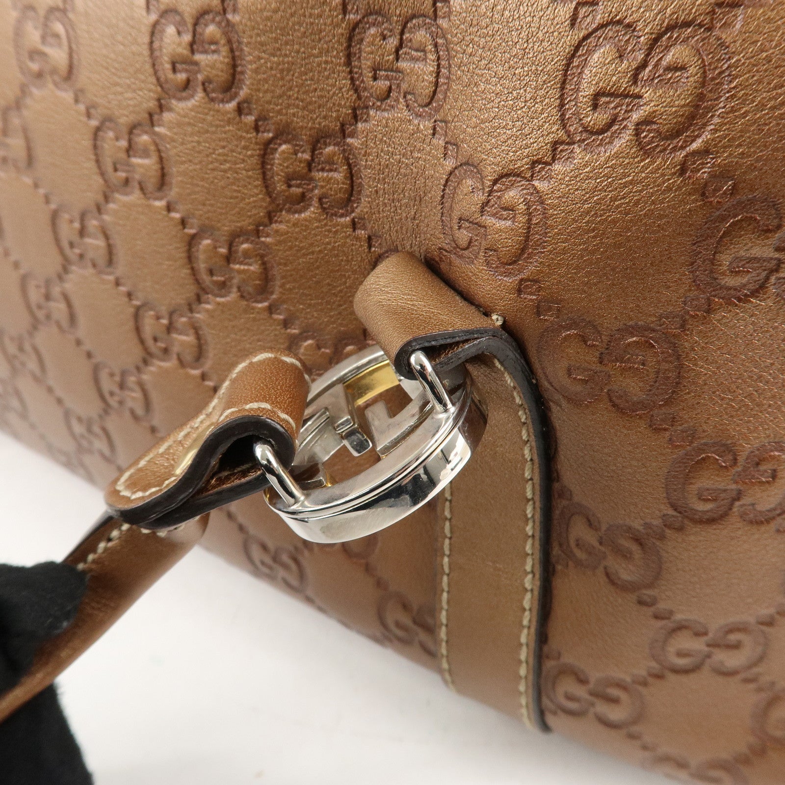 GUCCI Guccissima GG Twins Leather Mini Boston Bag Brown 232958 F/S Used