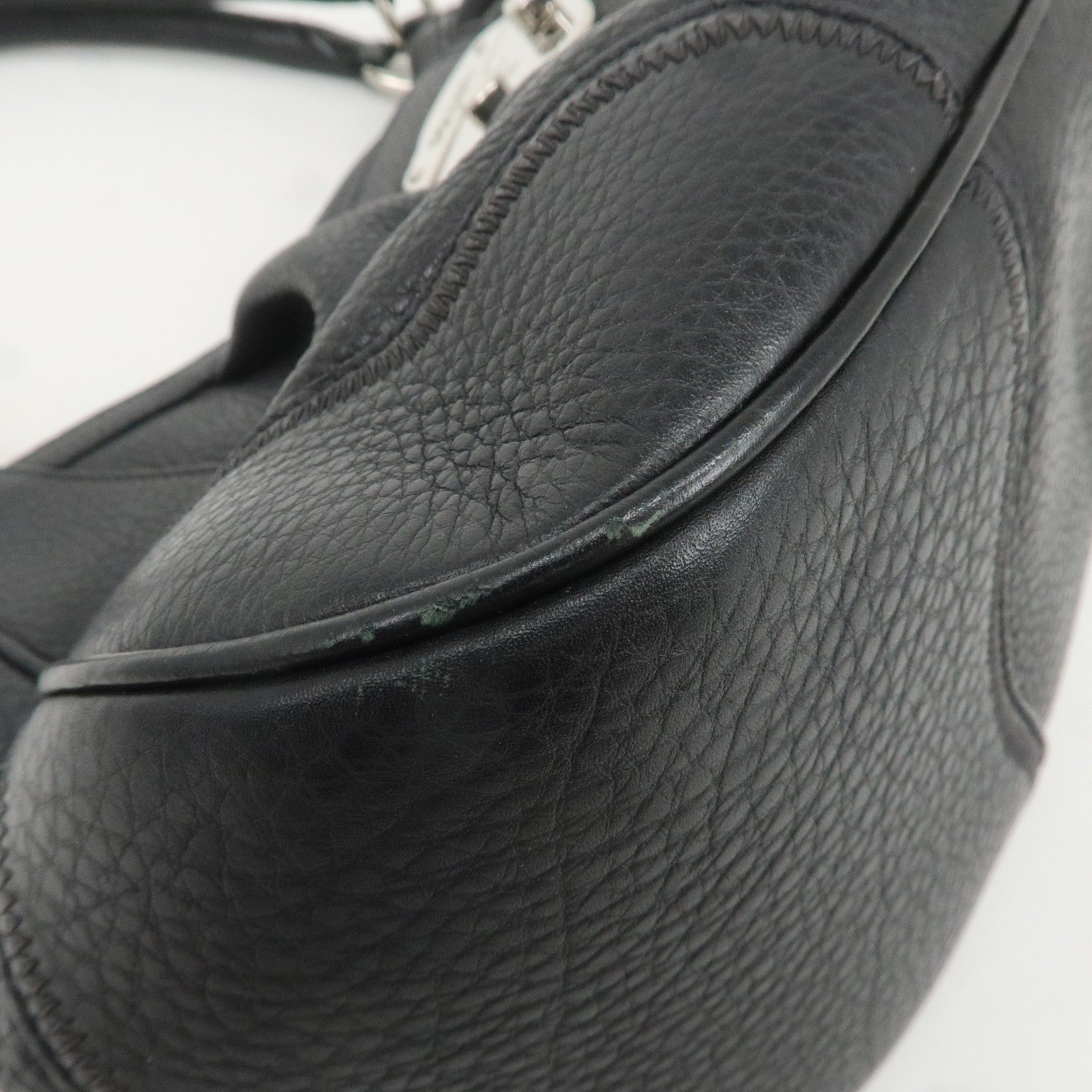 PRADA Leather Shoulder Bag Black Silver Hardware