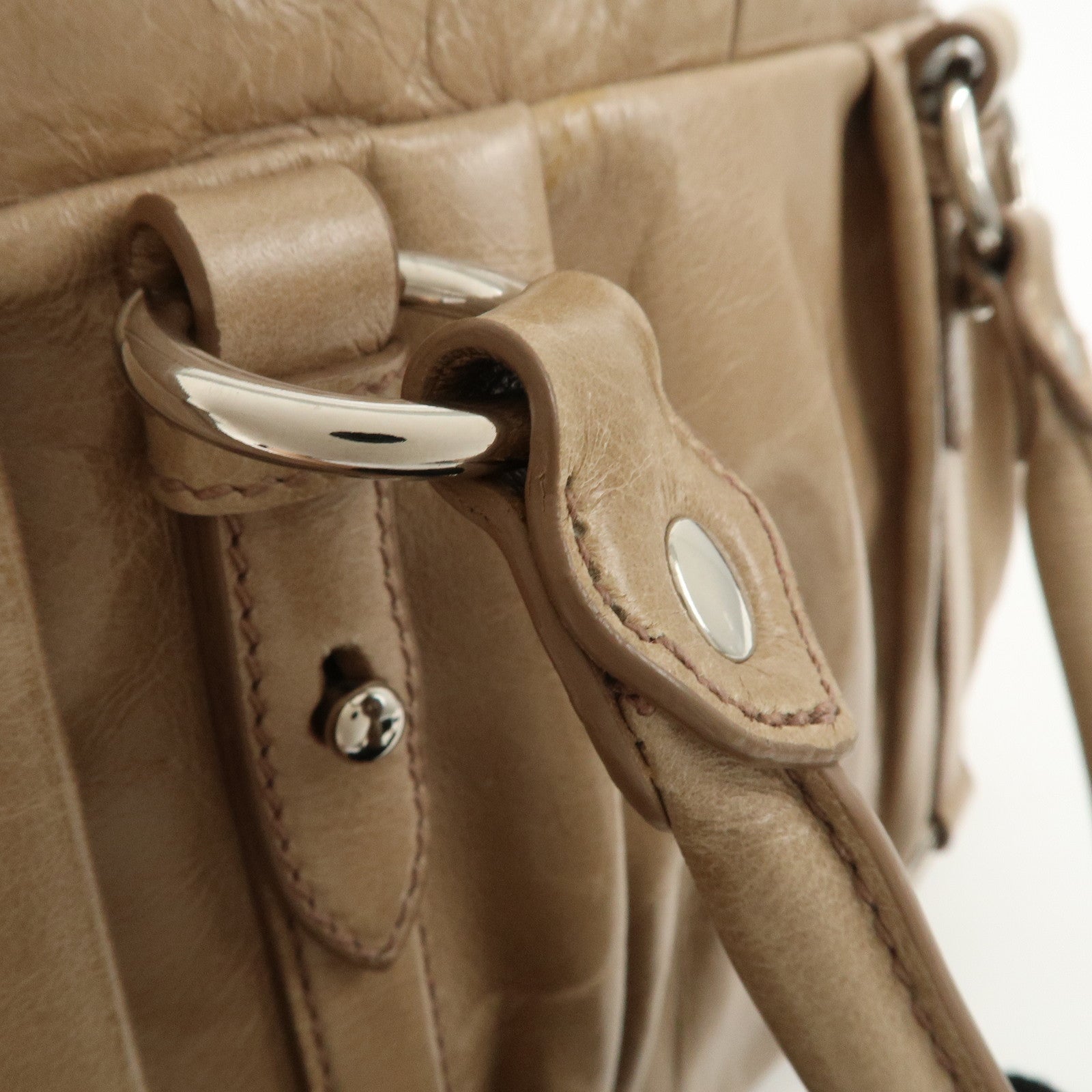 MIU MIU Leather 2Way Shoulder Bag Hand Bag Beige RT0383 Used