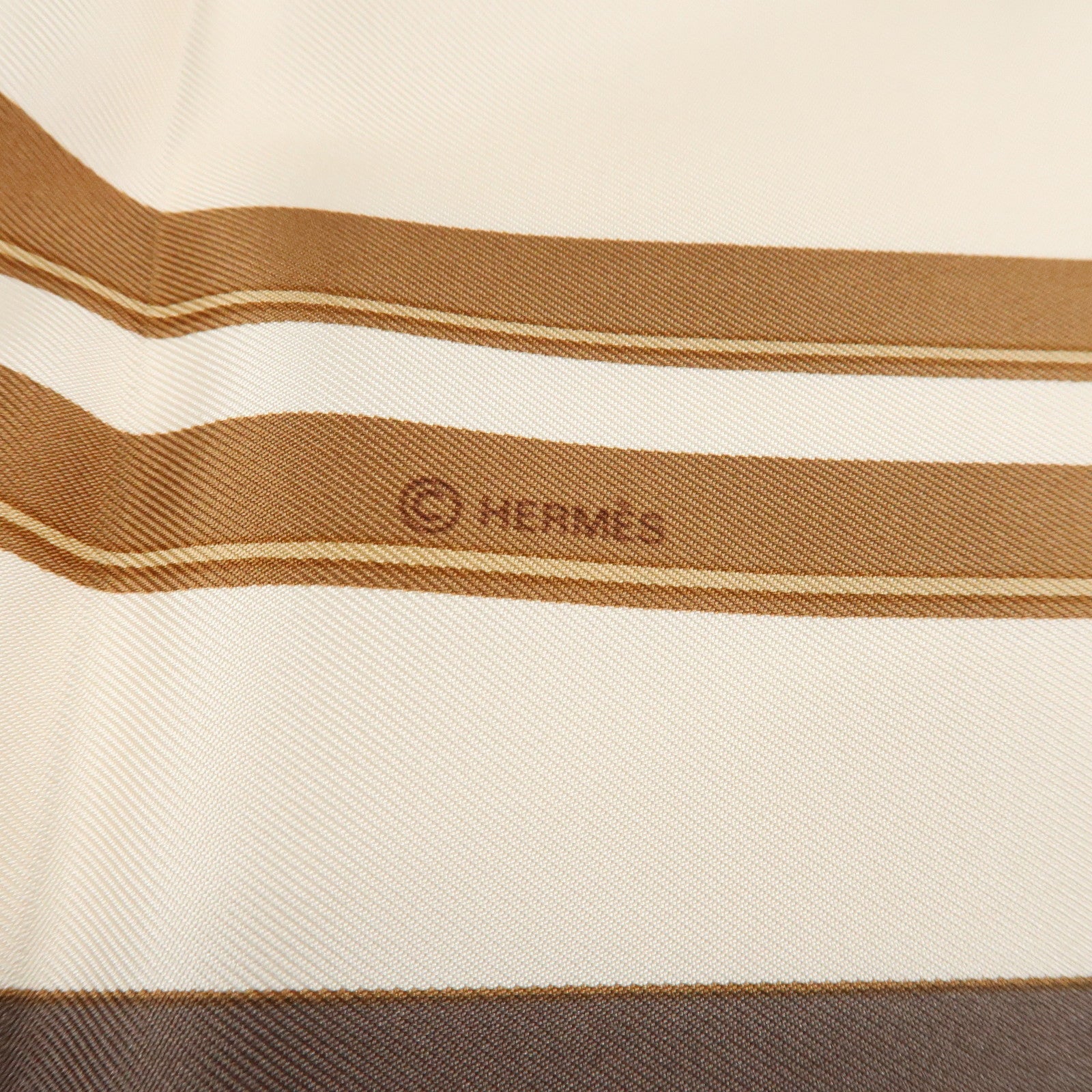 HERMES Carre 90 Silk 100% Scarf BRIDES de GALA Ivory Brown Used