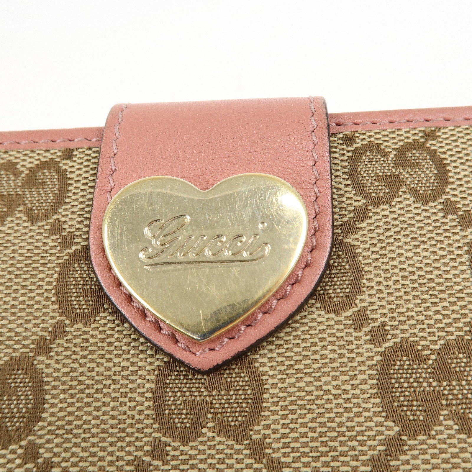 GUCCI Lovely Heart GG Canvas Leather Bifold Long Wallet 203550